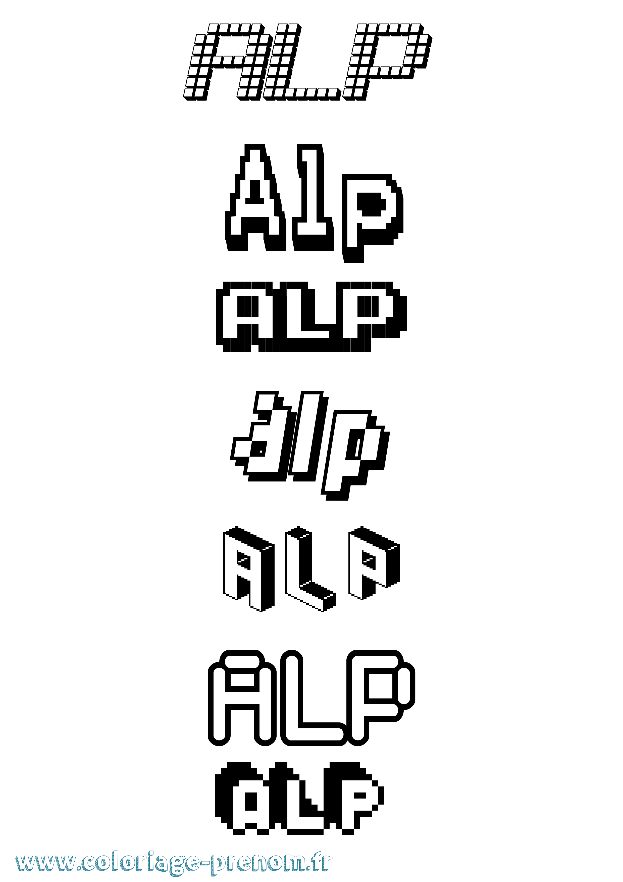 Coloriage prénom Alp Pixel