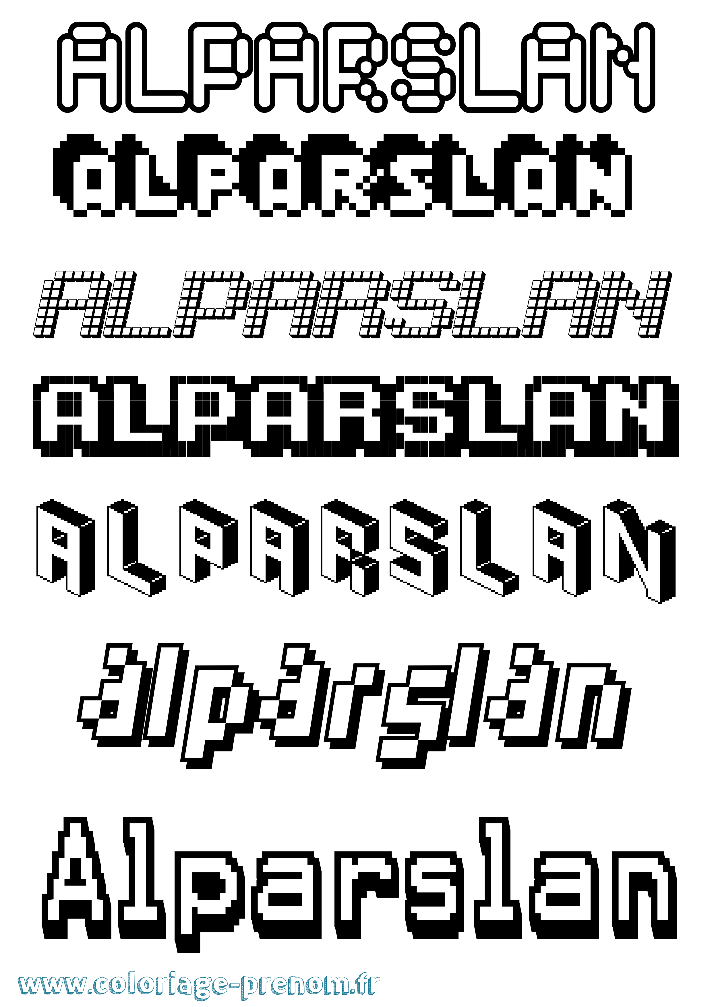 Coloriage prénom Alparslan Pixel