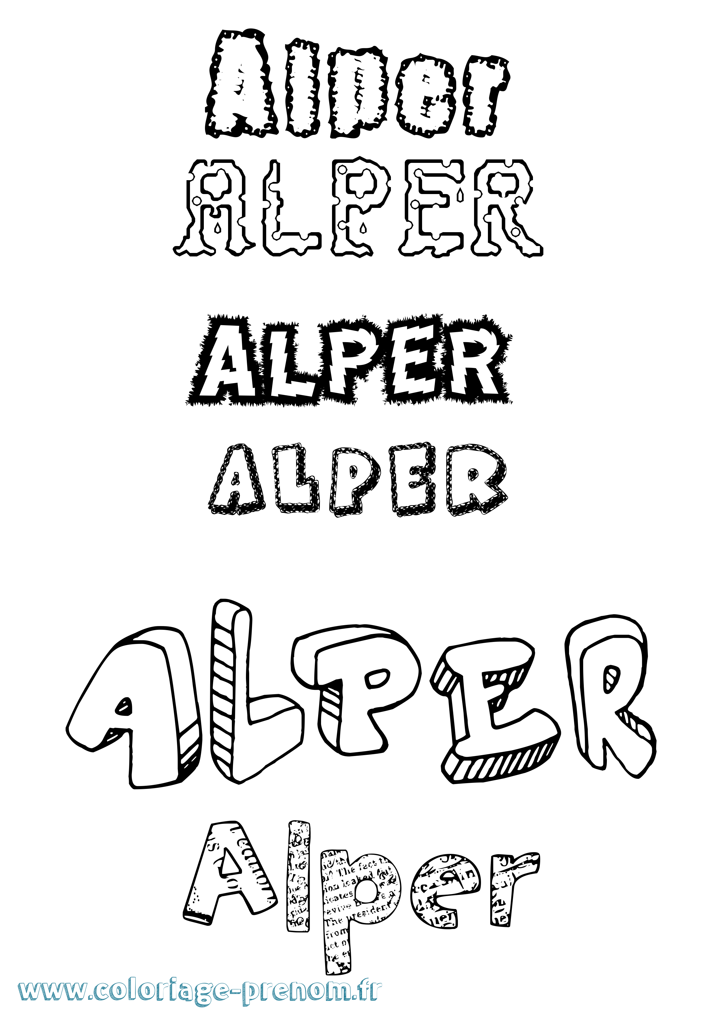 Coloriage prénom Alper Destructuré