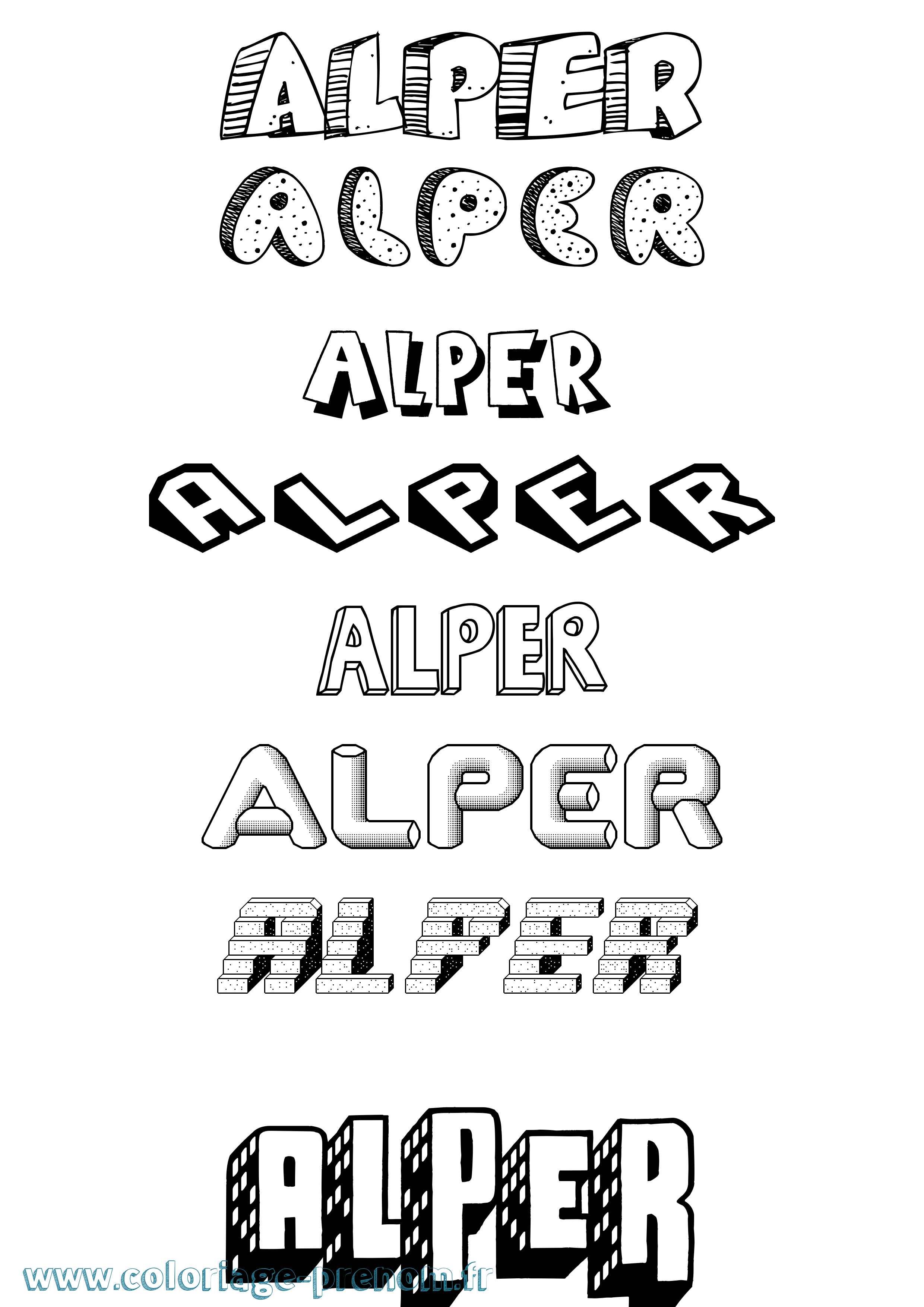 Coloriage prénom Alper Effet 3D