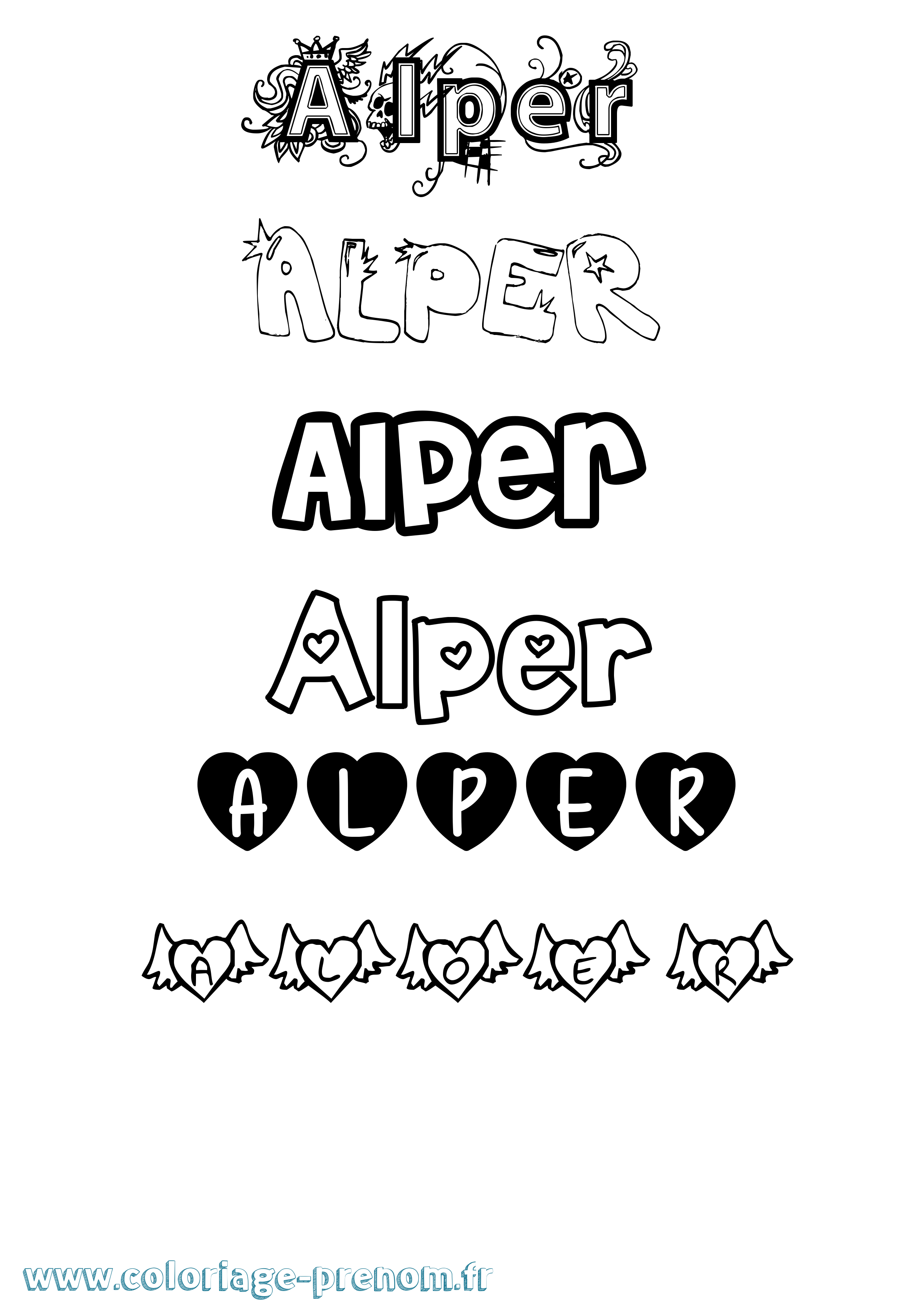 Coloriage prénom Alper Girly
