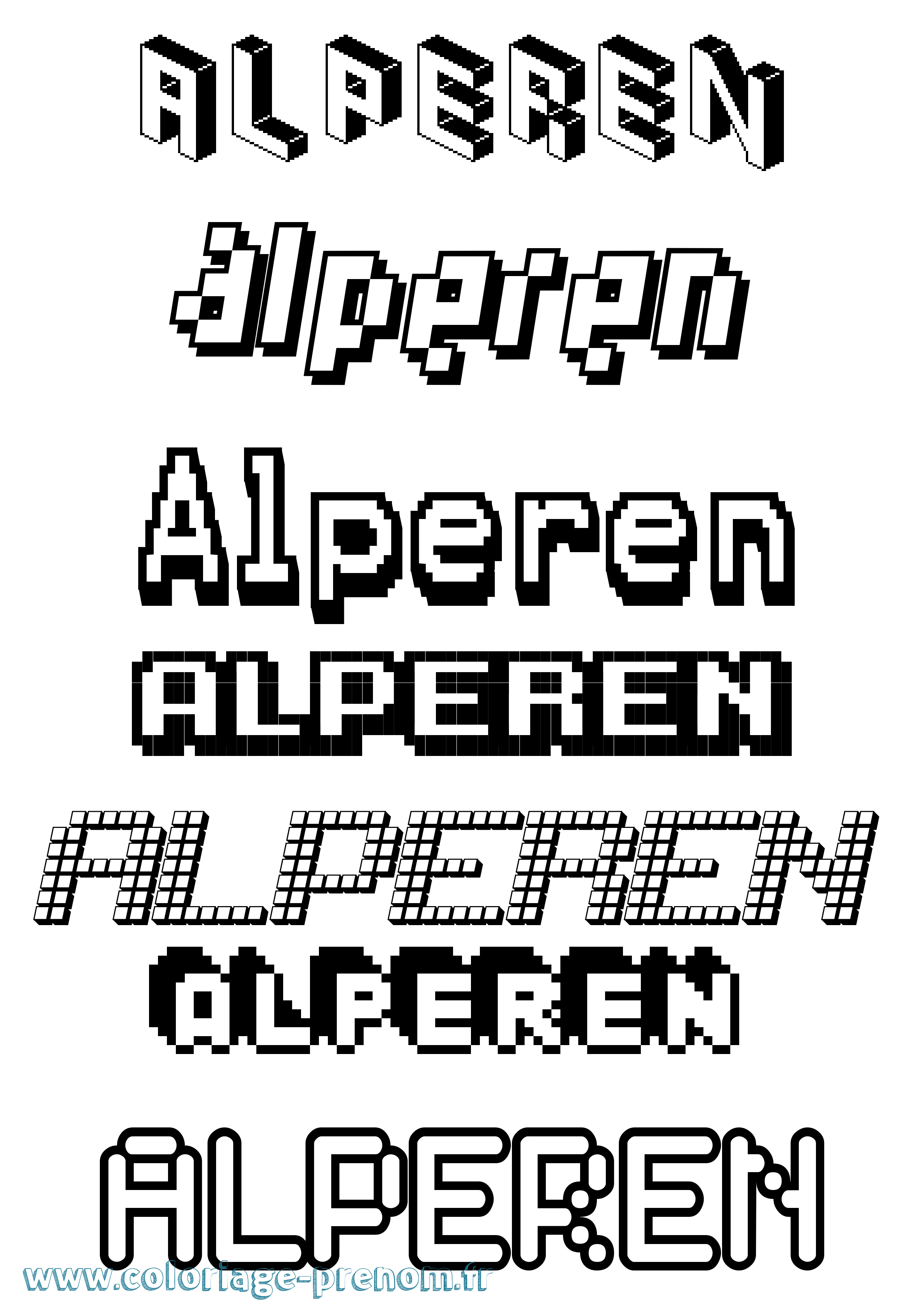 Coloriage prénom Alperen Pixel