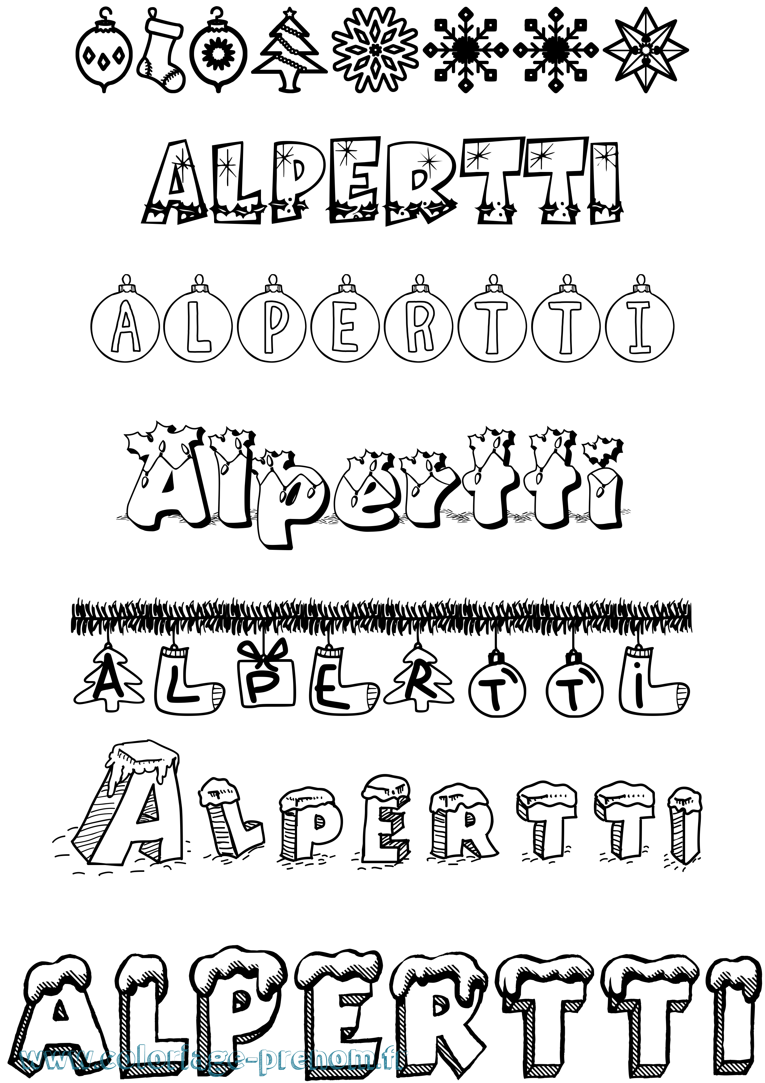Coloriage Alpertti Noël Coloriage prénom Alpertti Noël
