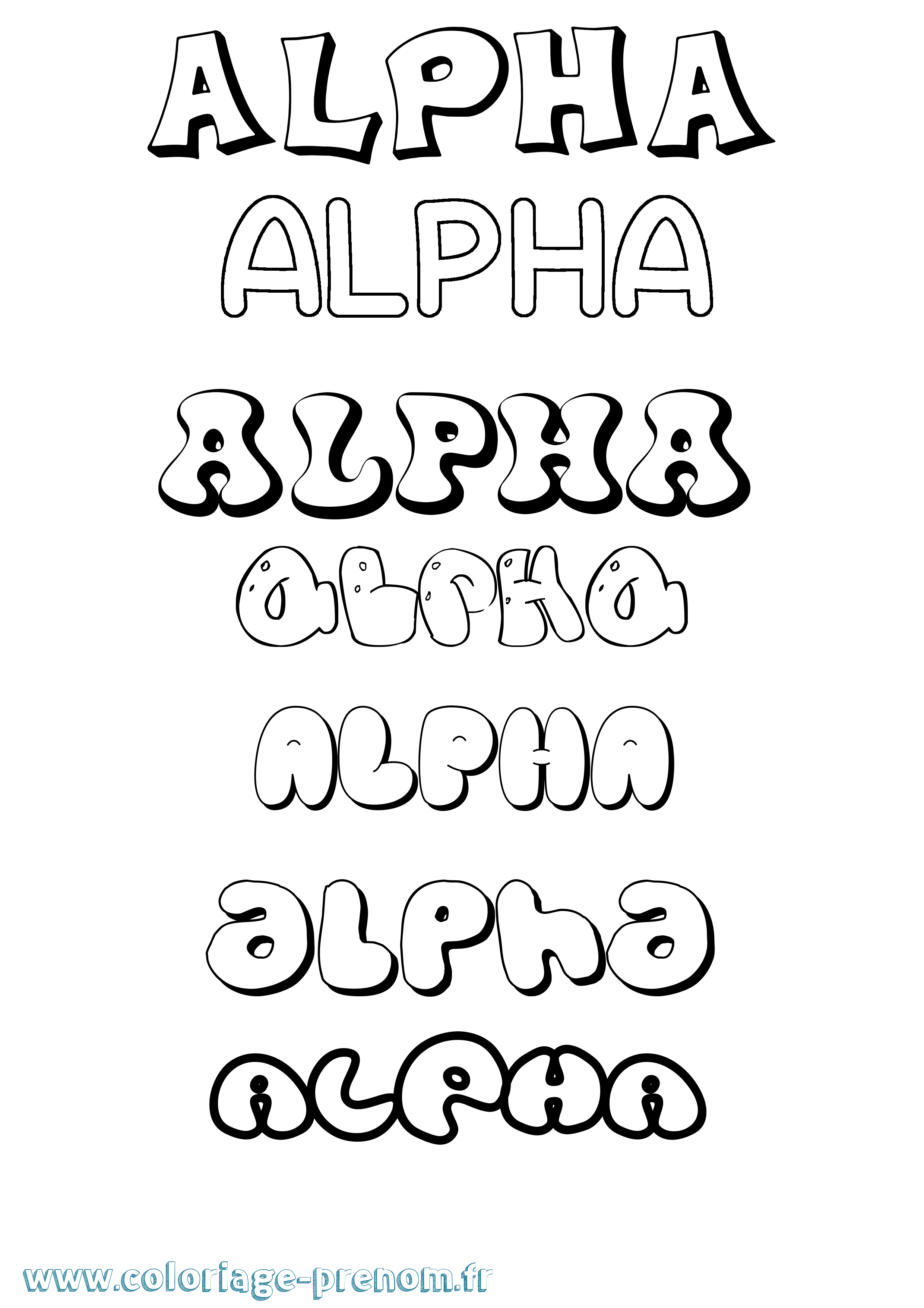 Coloriage prénom Alpha Bubble