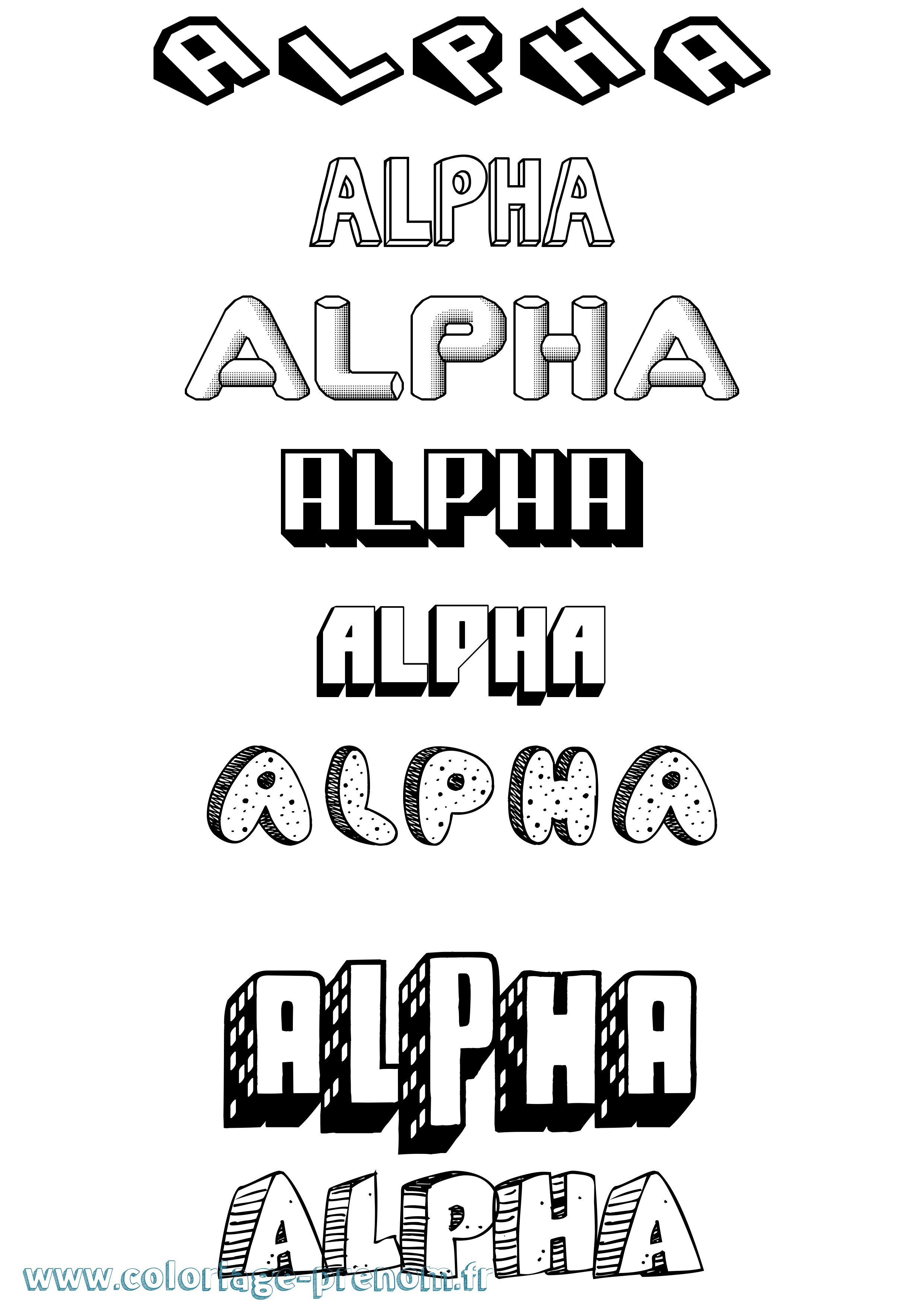 Coloriage prénom Alpha Effet 3D