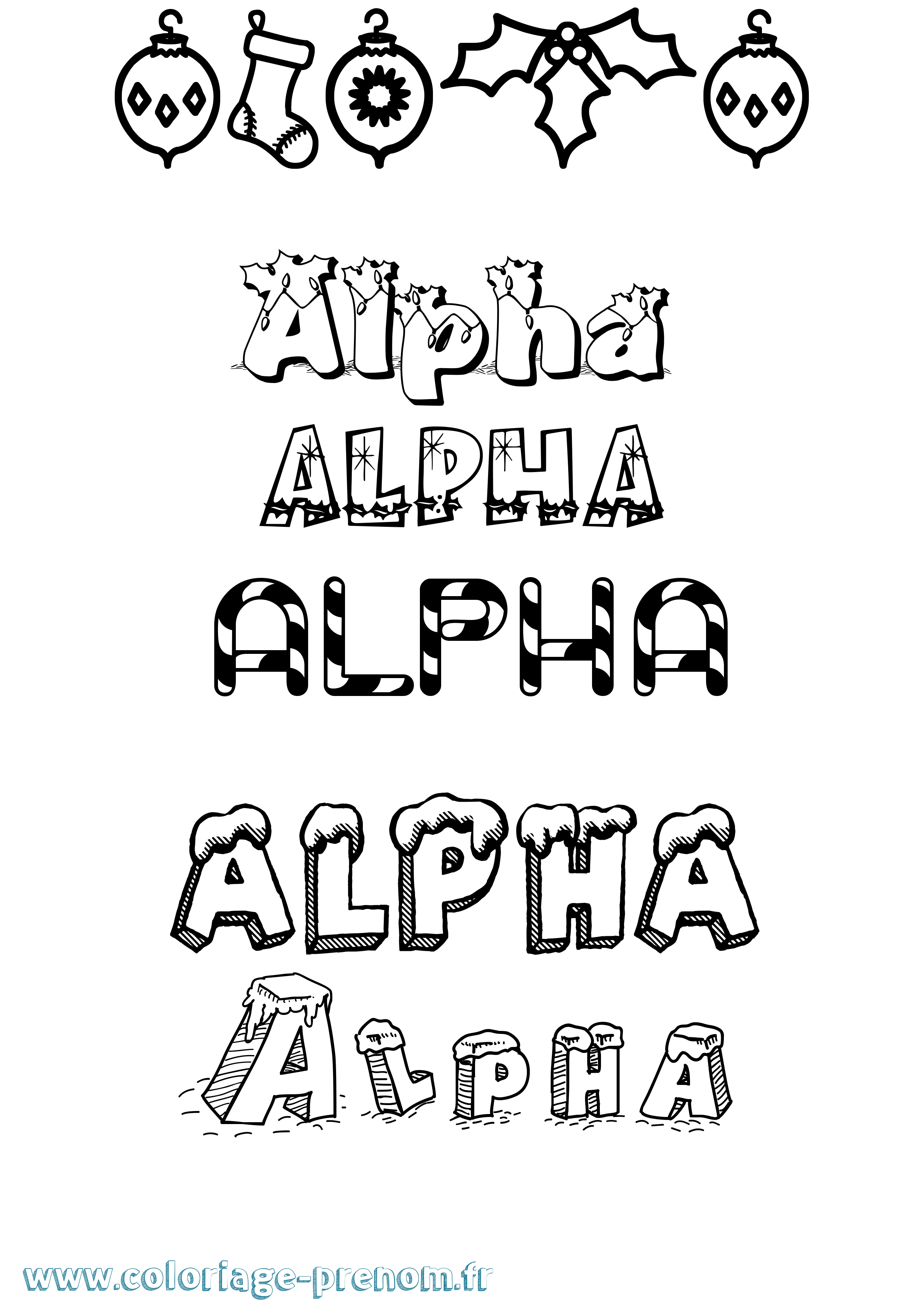 Coloriage prénom Alpha Noël