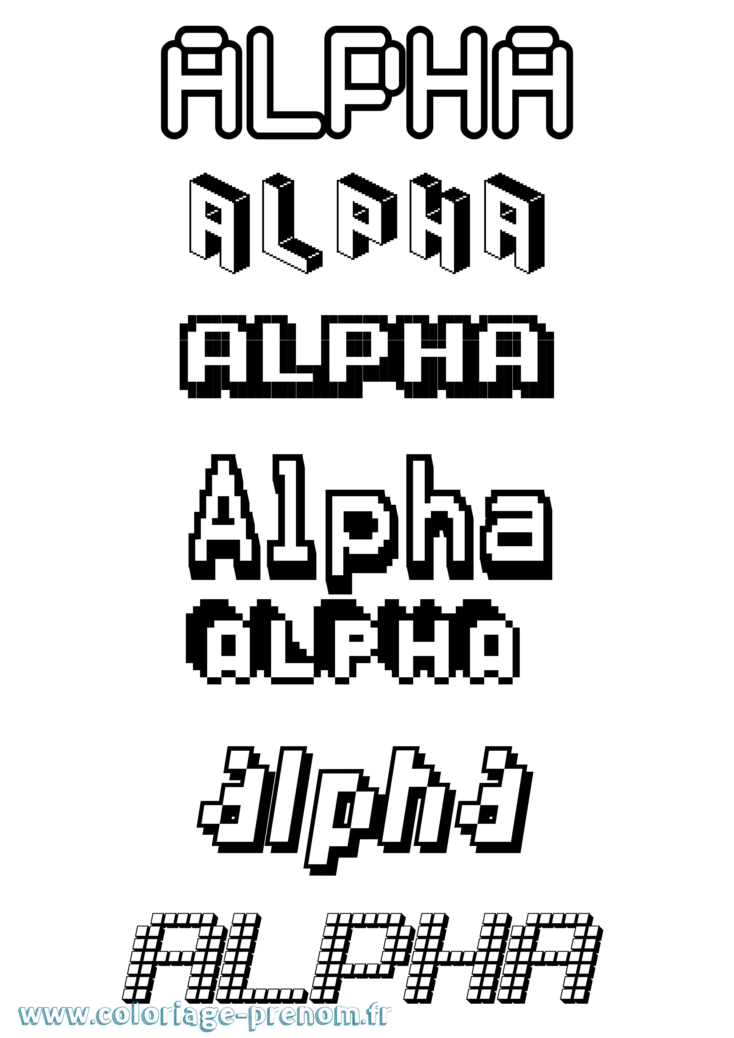 Coloriage prénom Alpha Pixel