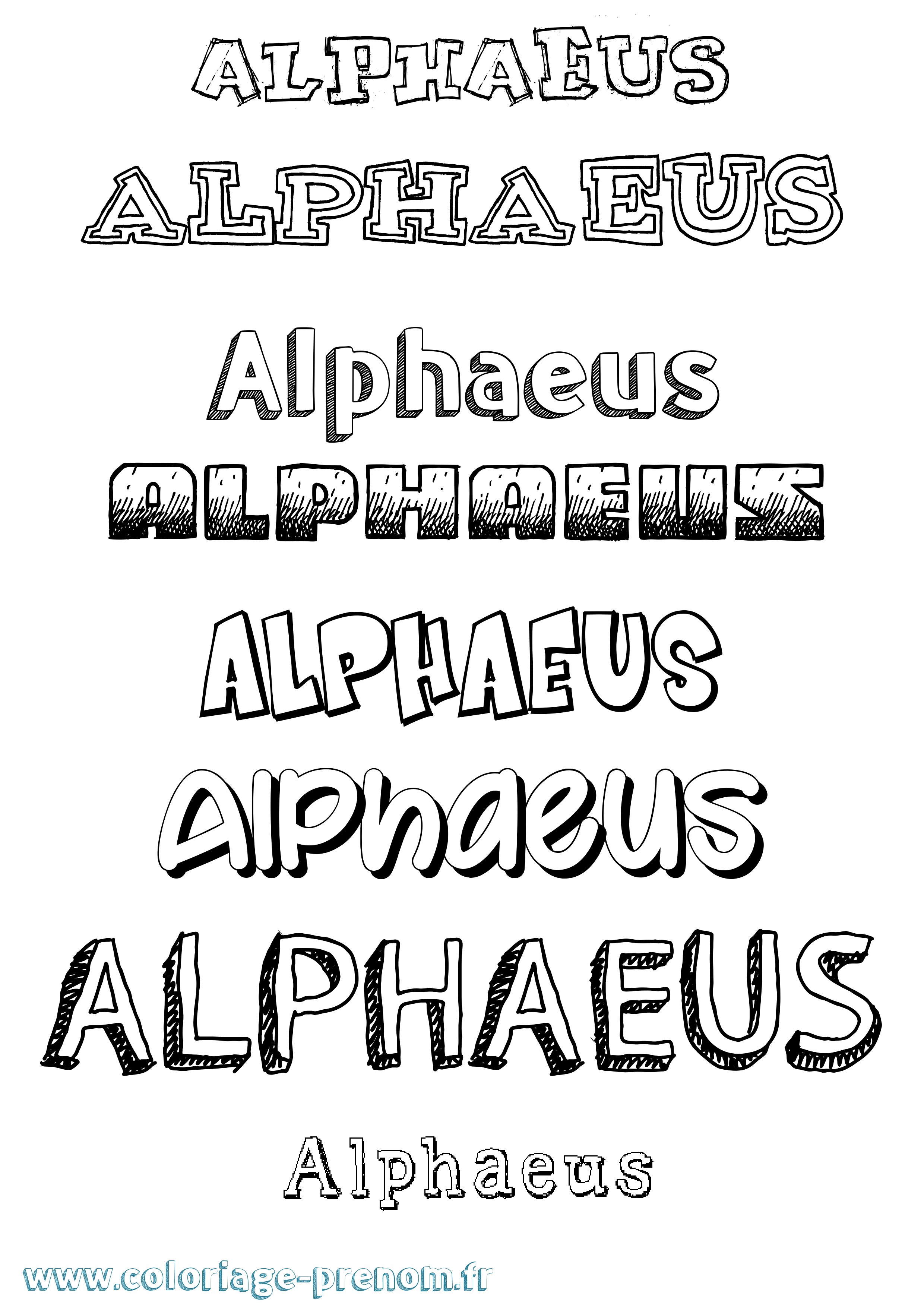 Coloriage prénom Alphaeus Dessiné