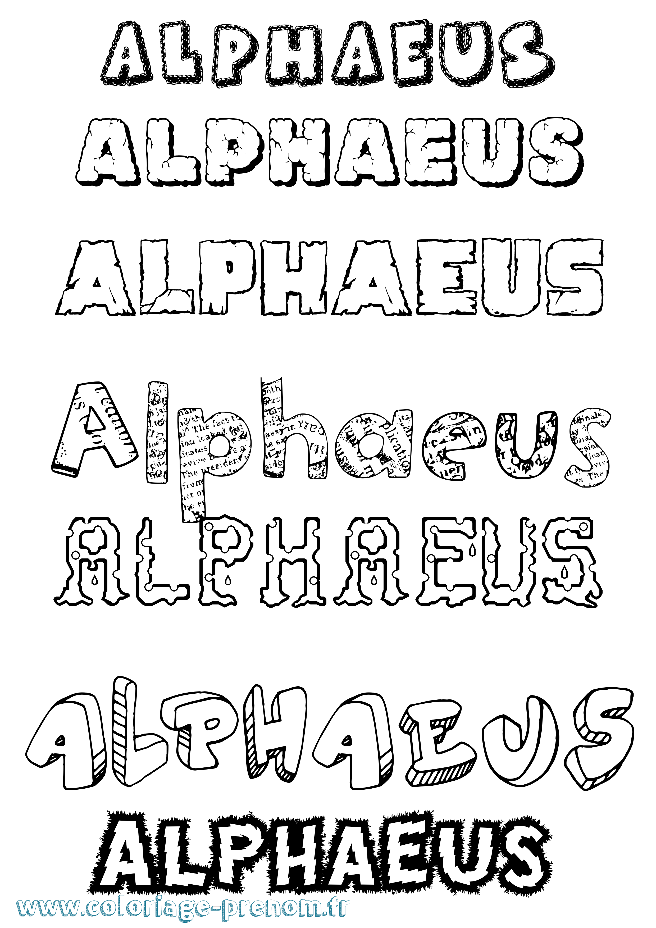 Coloriage prénom Alphaeus Destructuré