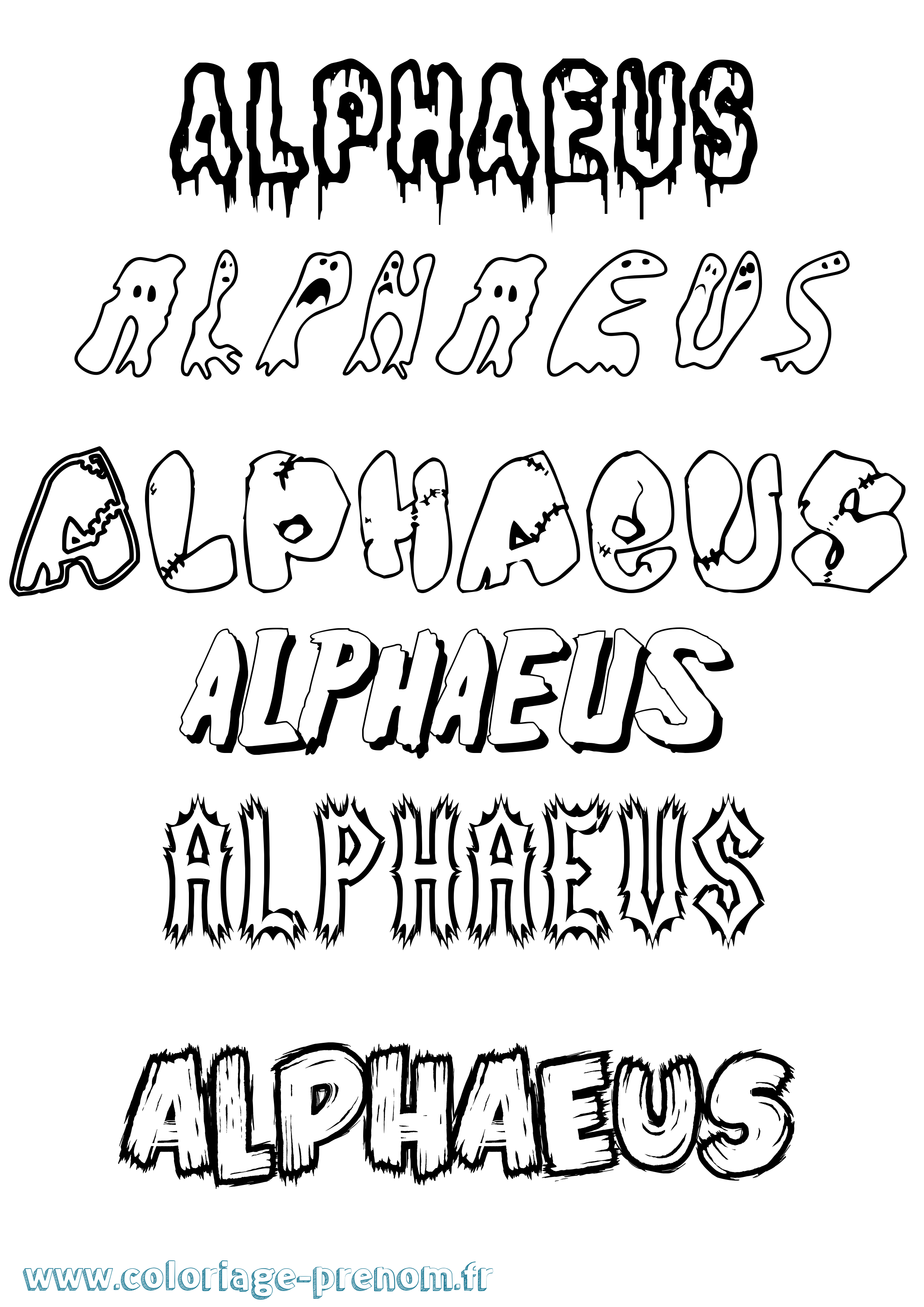 Coloriage prénom Alphaeus Frisson