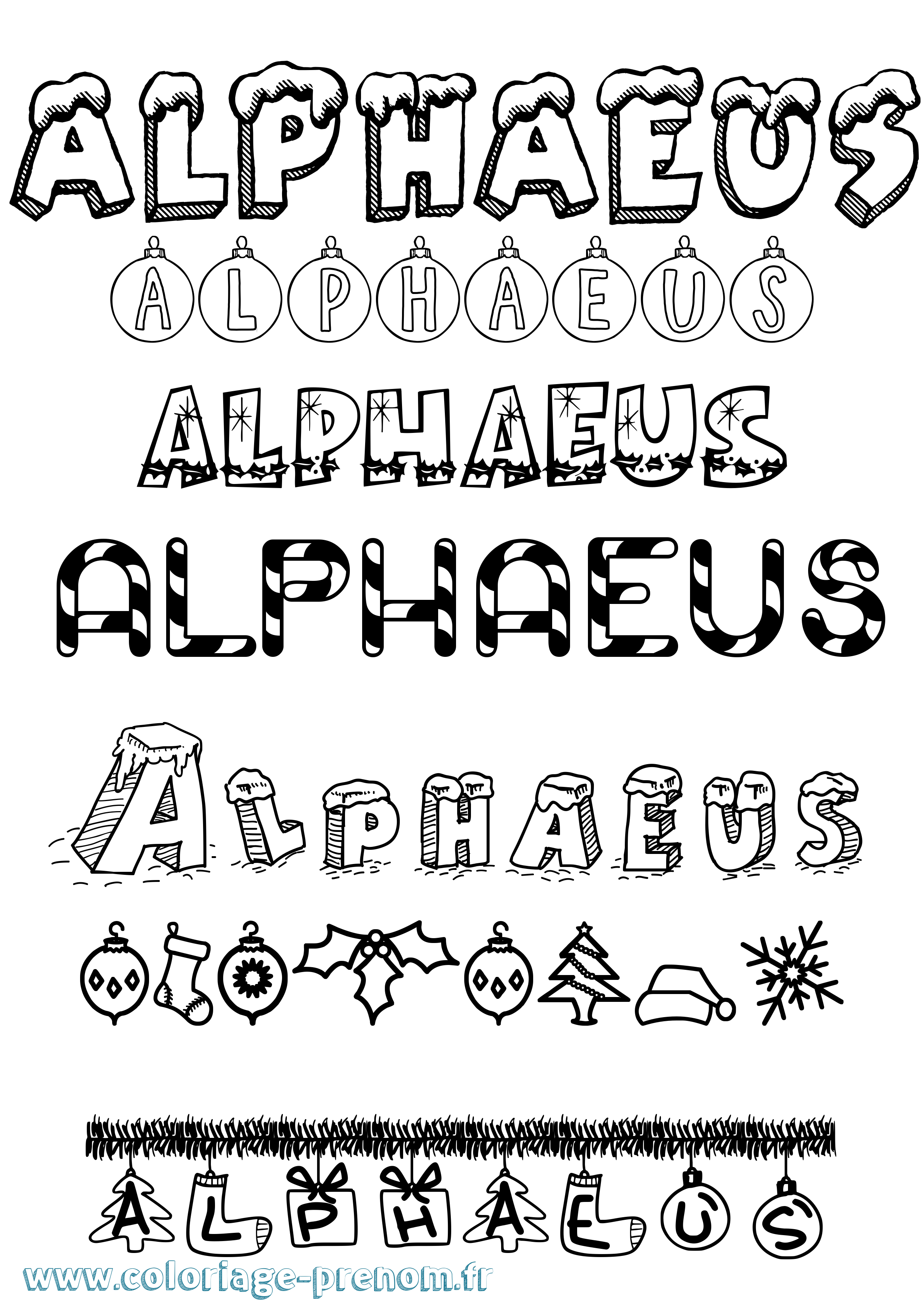 Coloriage prénom Alphaeus Noël