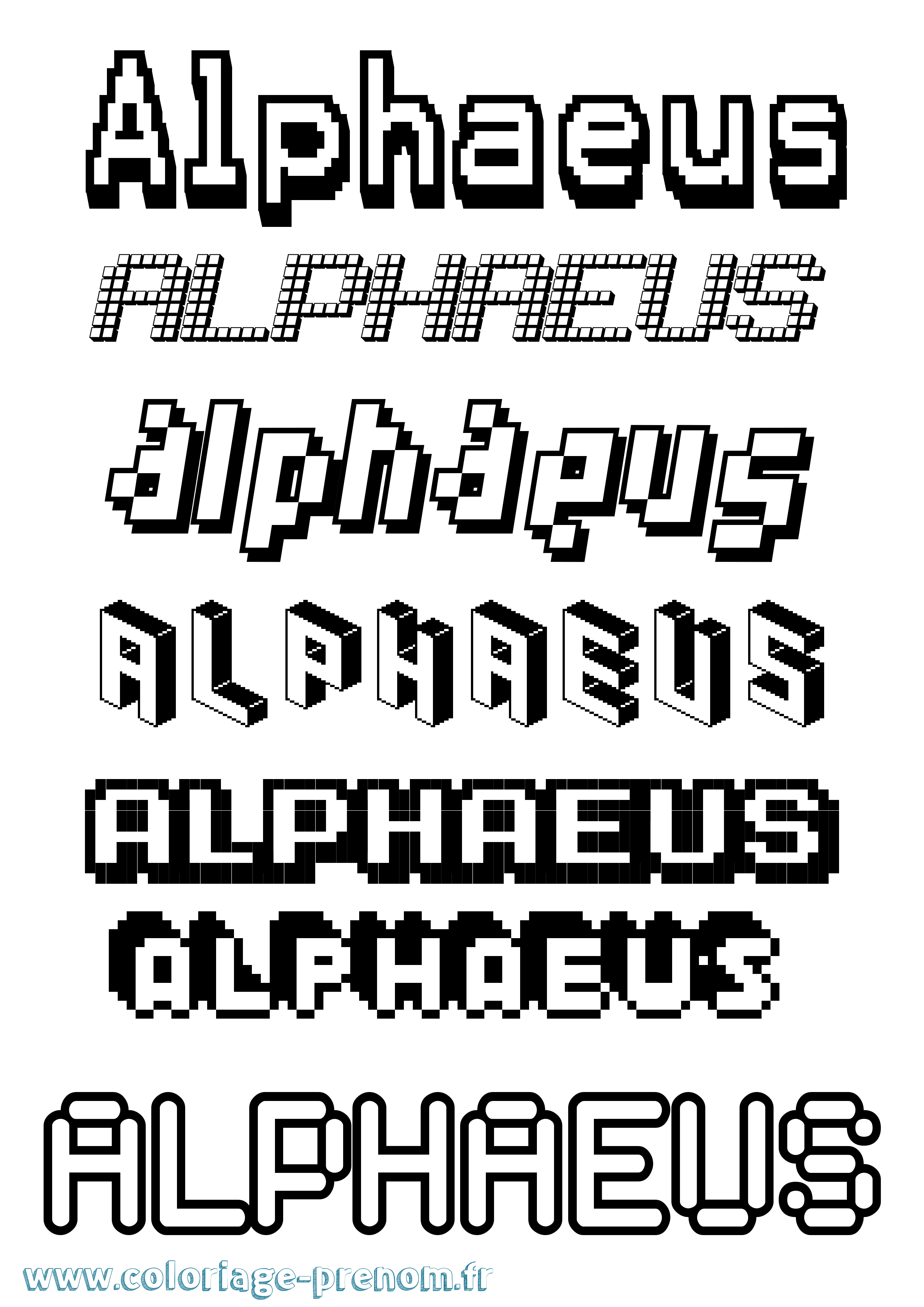 Coloriage prénom Alphaeus Pixel
