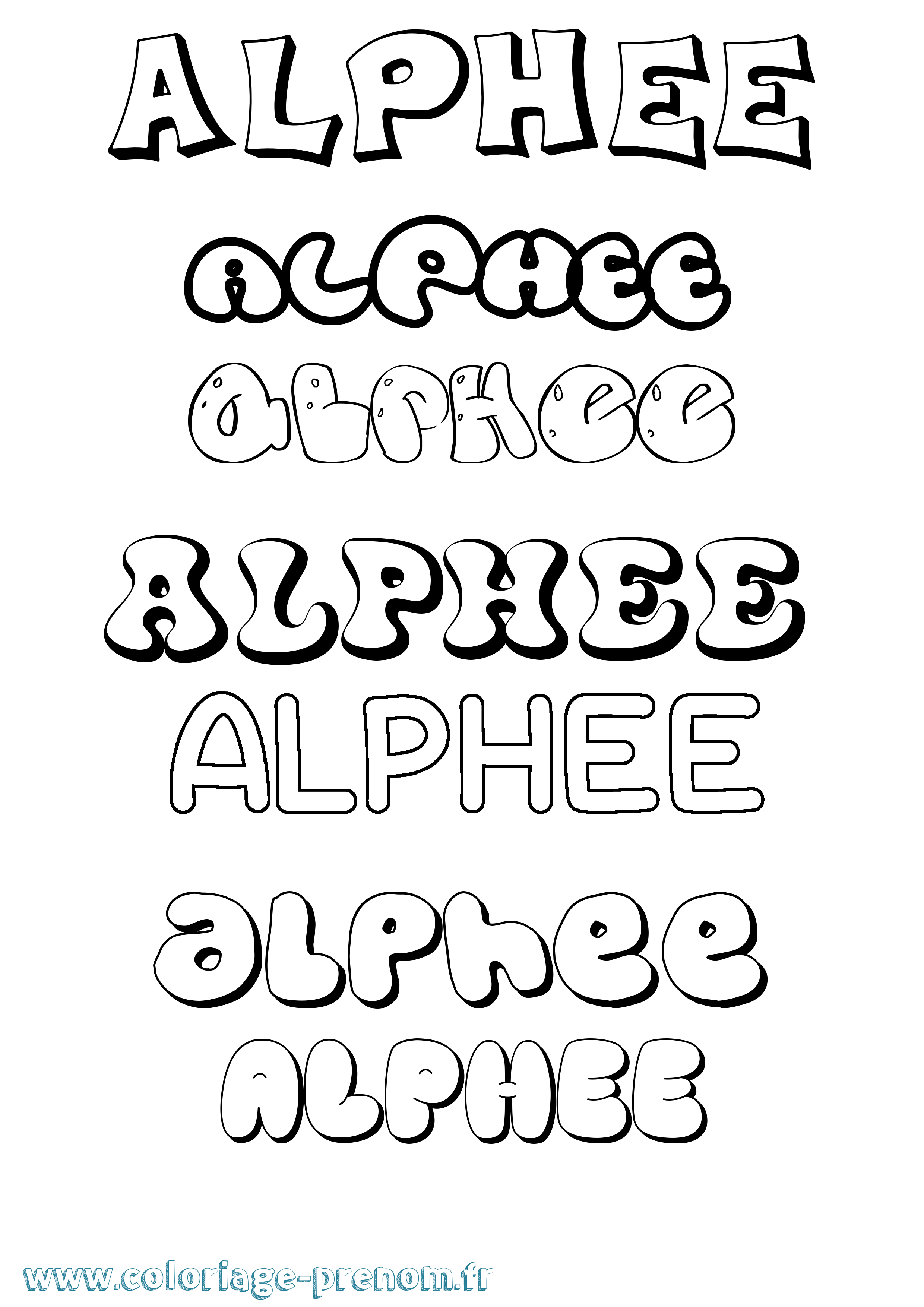 Coloriage prénom Alphee Bubble