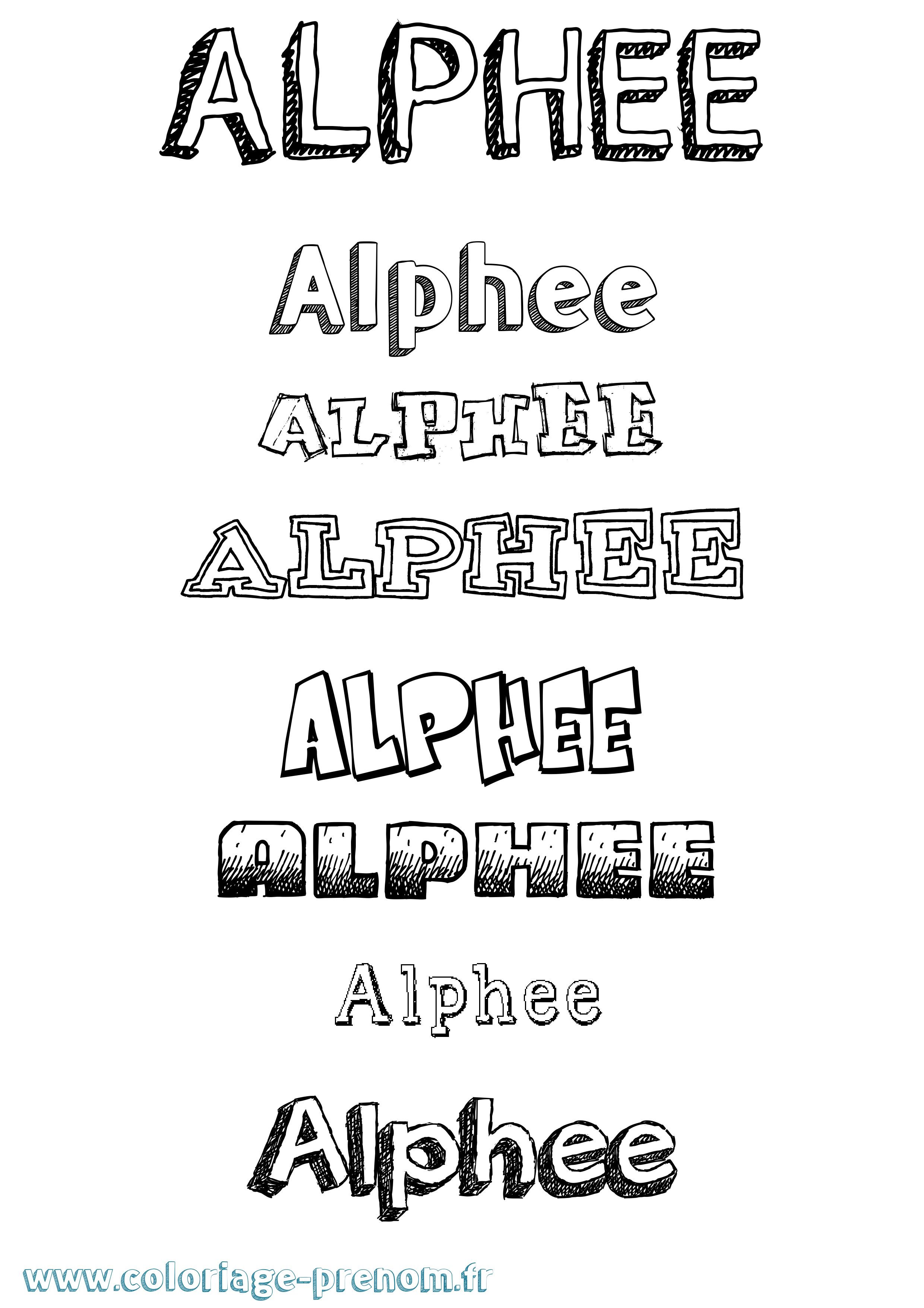 Coloriage prénom Alphee Dessiné