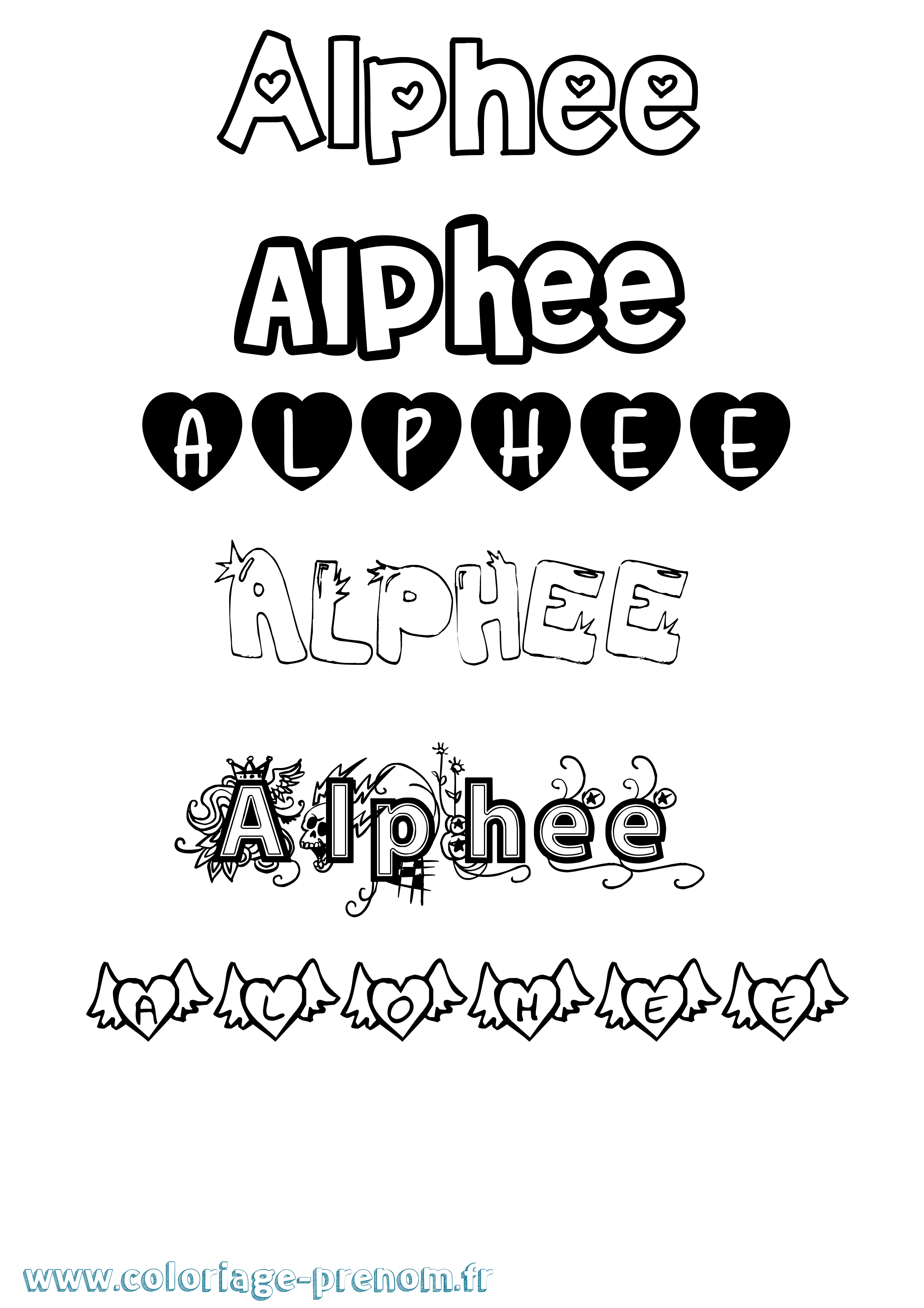 Coloriage Alphee Girly Coloriage prénom Alphee Girly