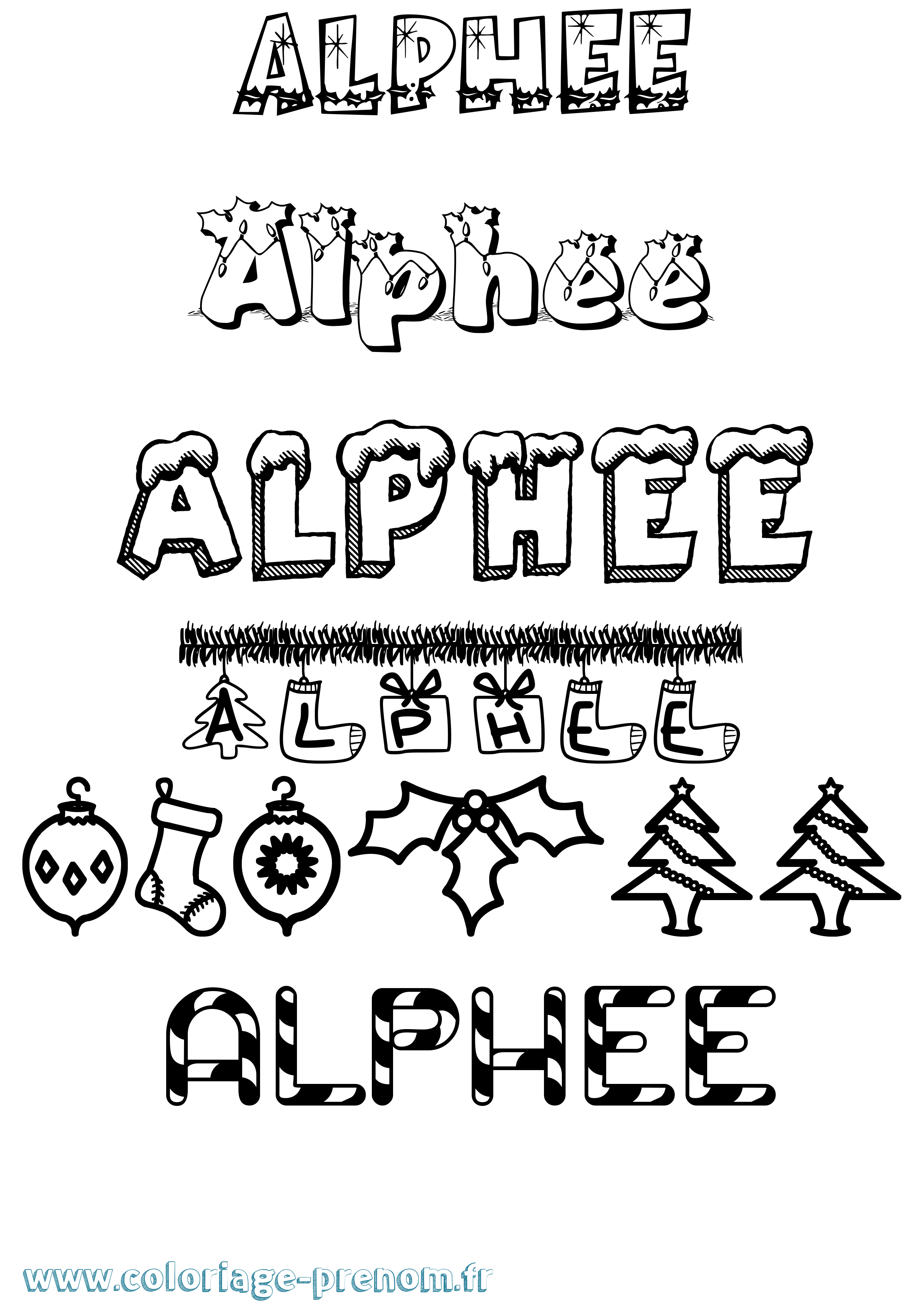Coloriage Alphee Noël Coloriage prénom Alphee Noël