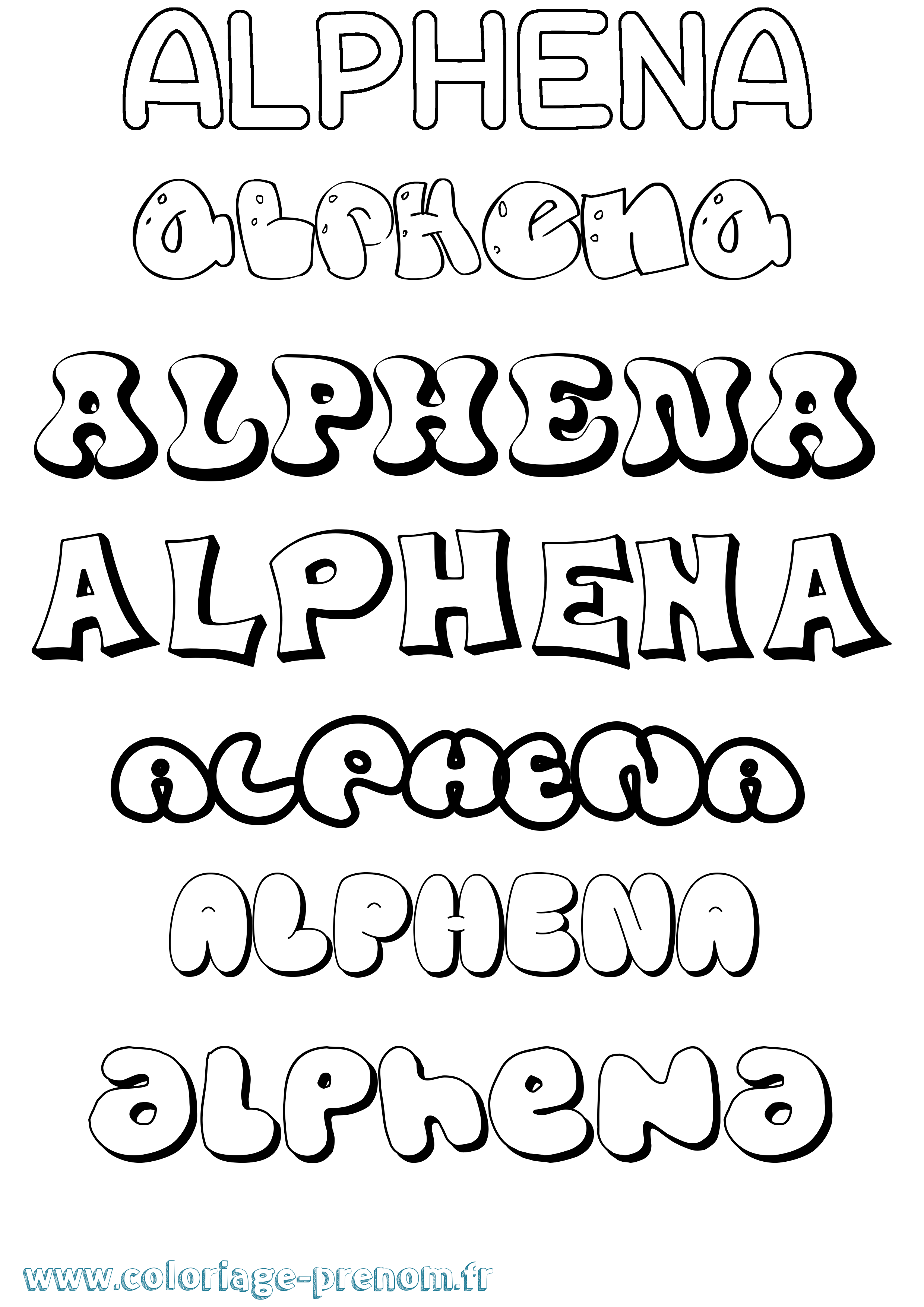 Coloriage prénom Alphena Bubble