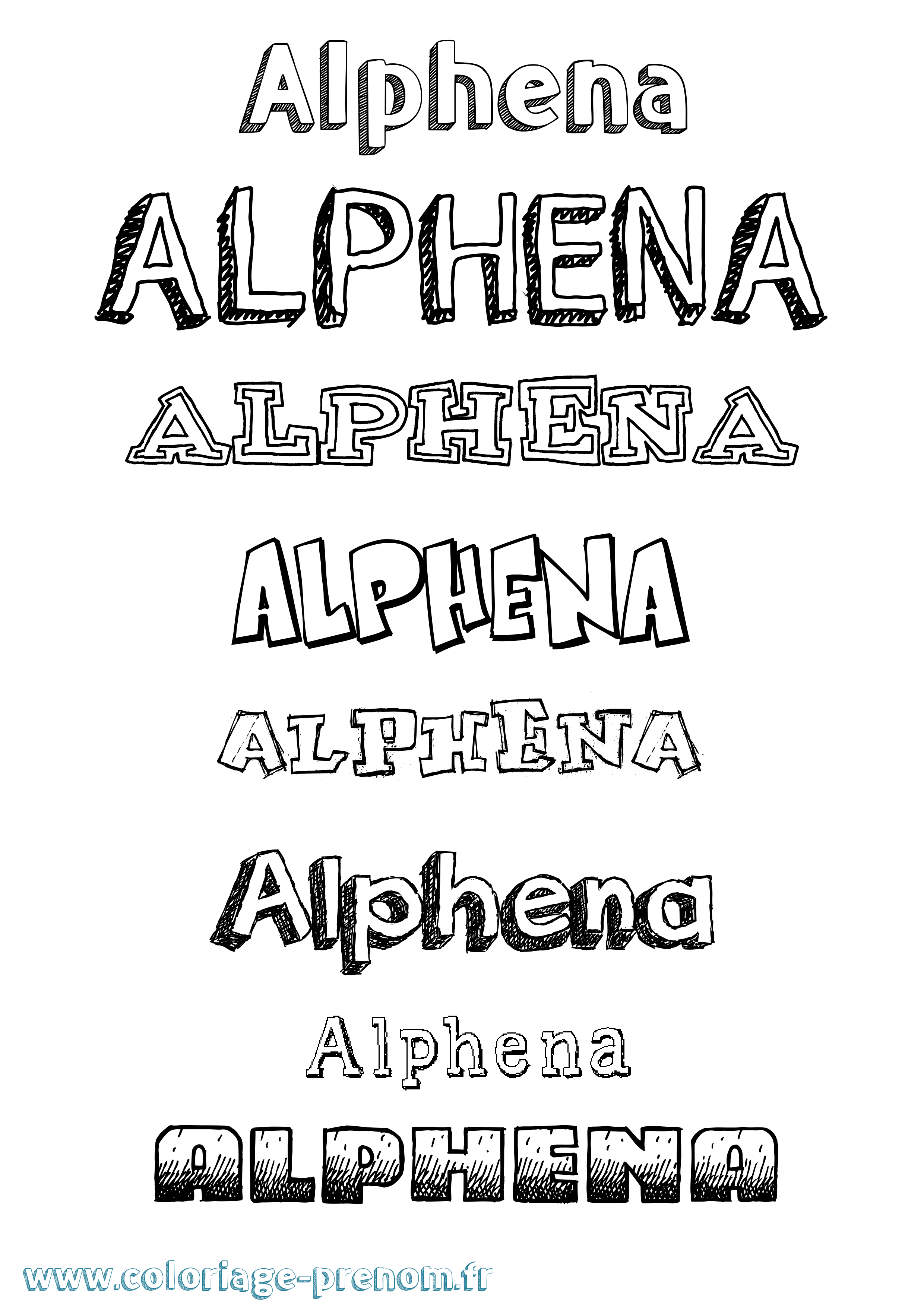 Coloriage prénom Alphena Dessiné