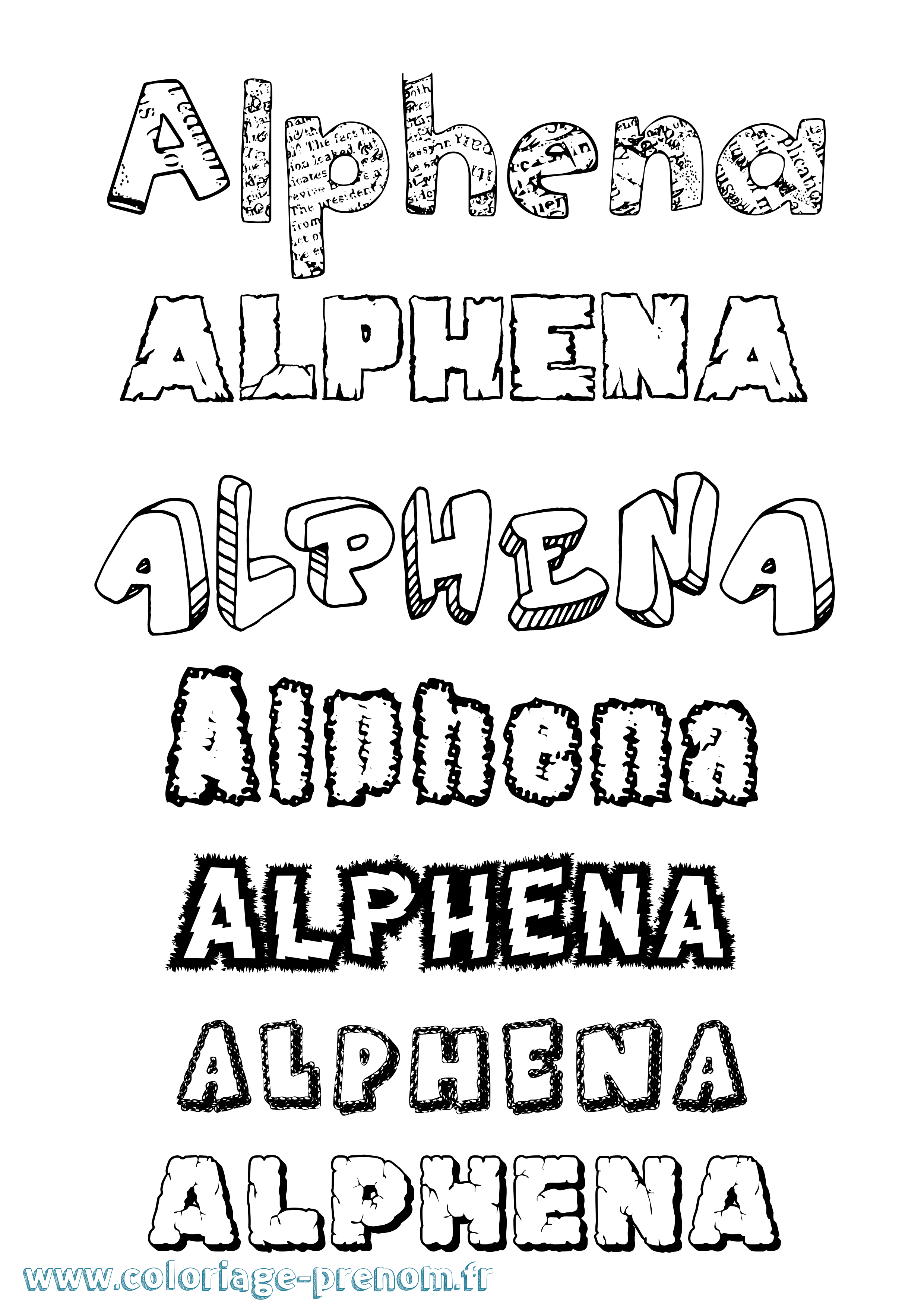 Coloriage prénom Alphena Destructuré
