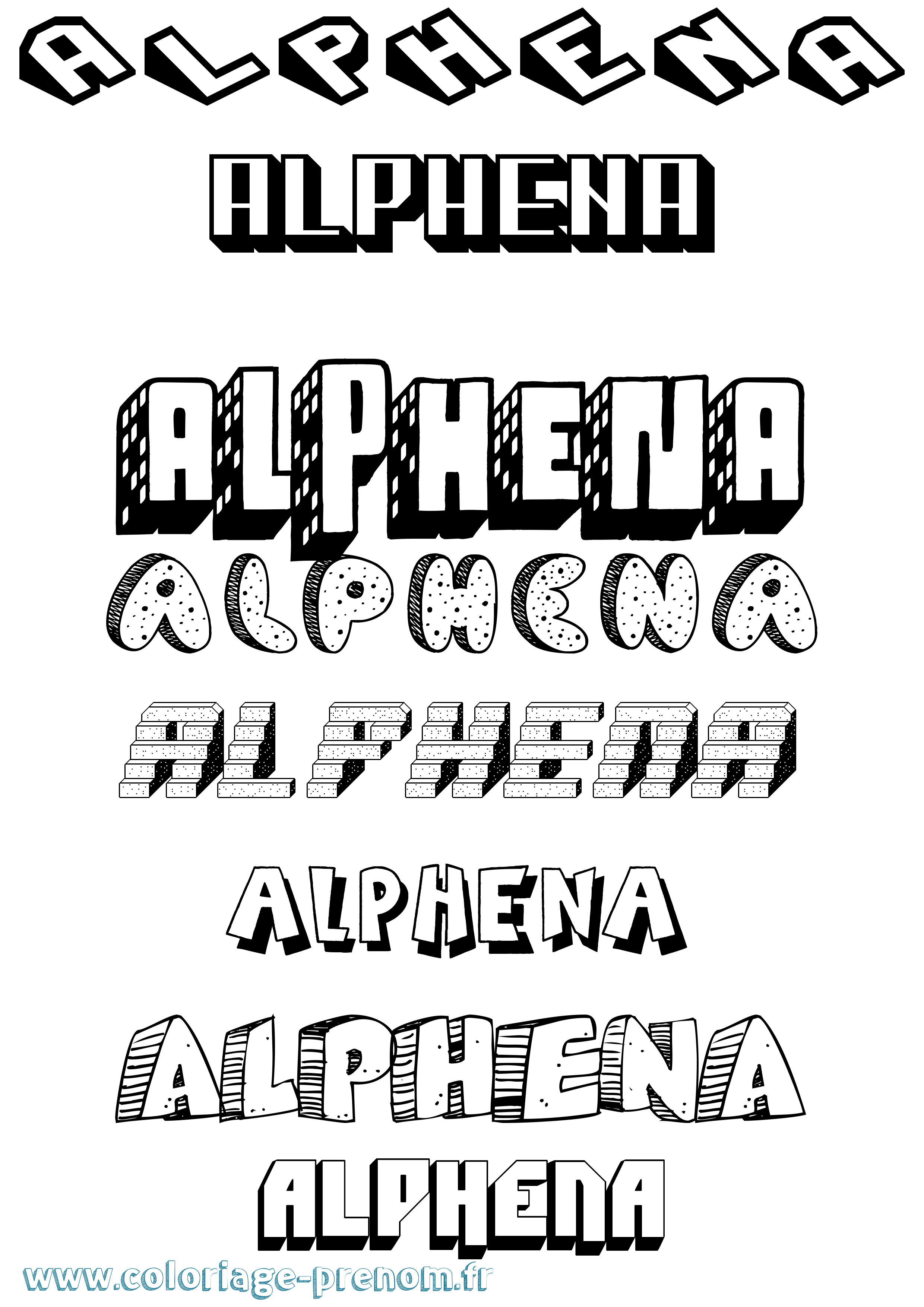 Coloriage prénom Alphena Effet 3D