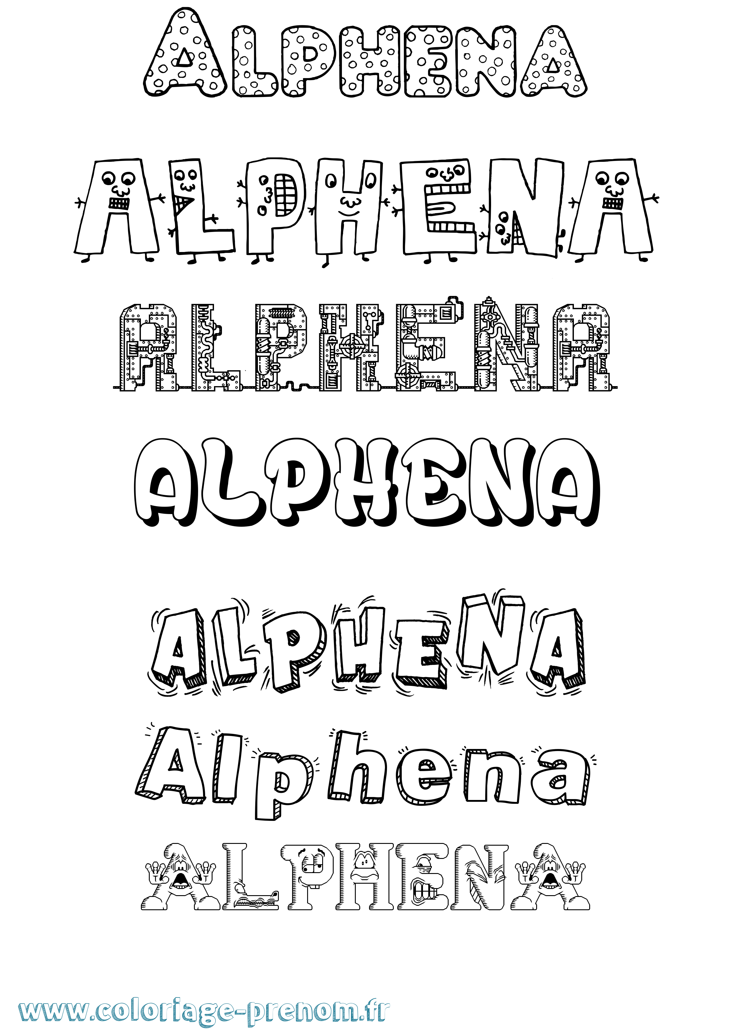 Coloriage prénom Alphena Fun