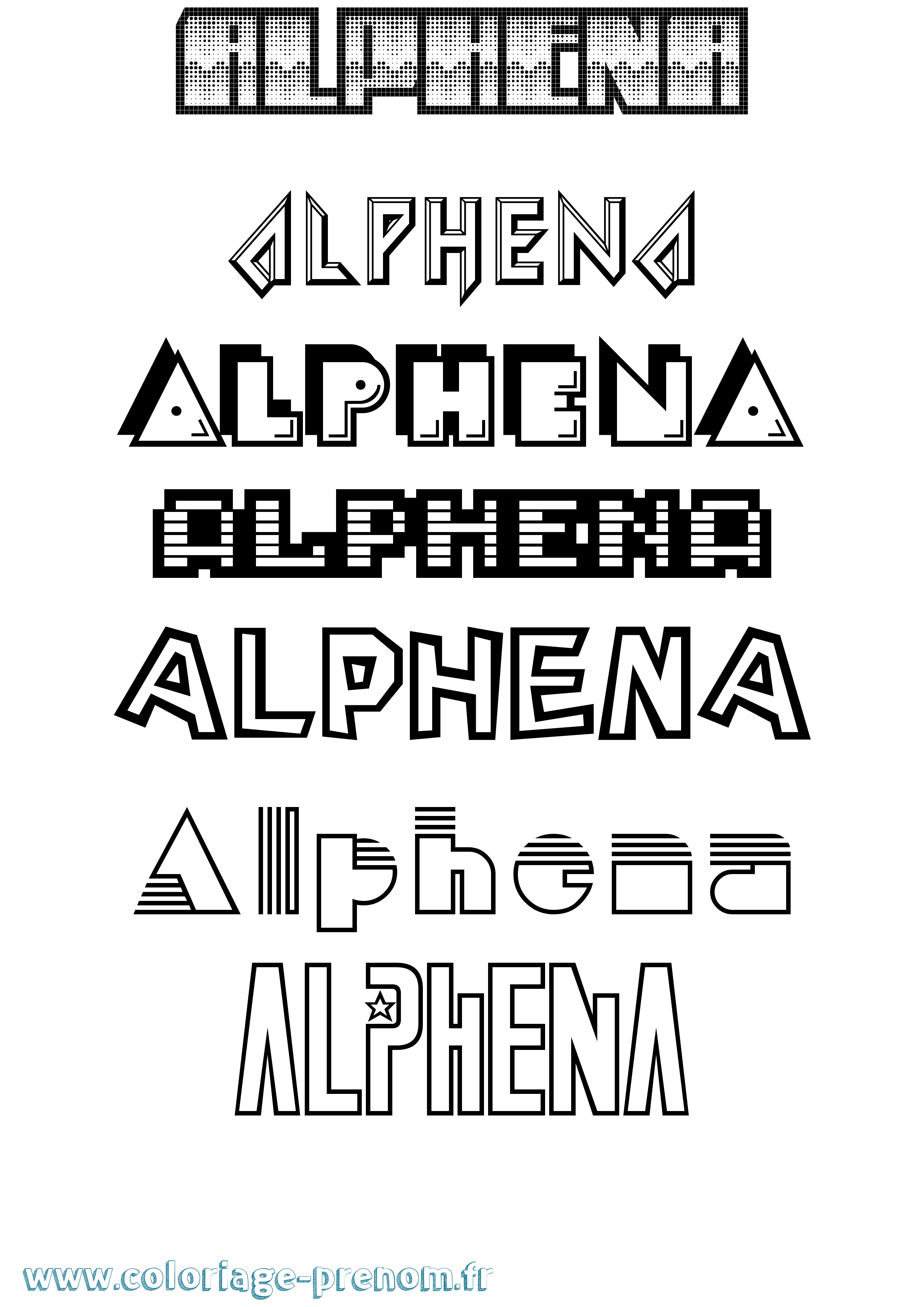 Coloriage prénom Alphena Jeux Vidéos