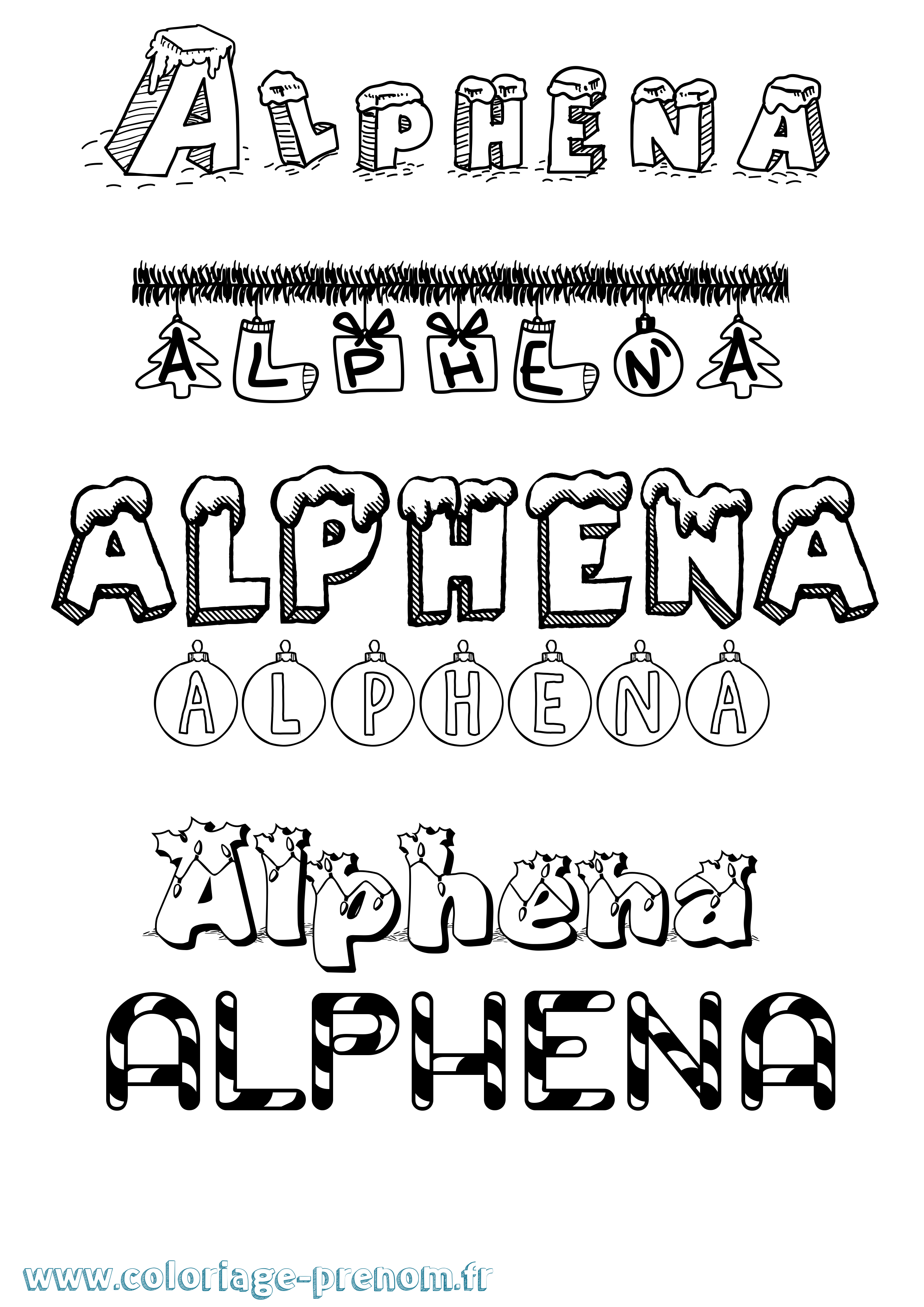 Coloriage prénom Alphena Noël