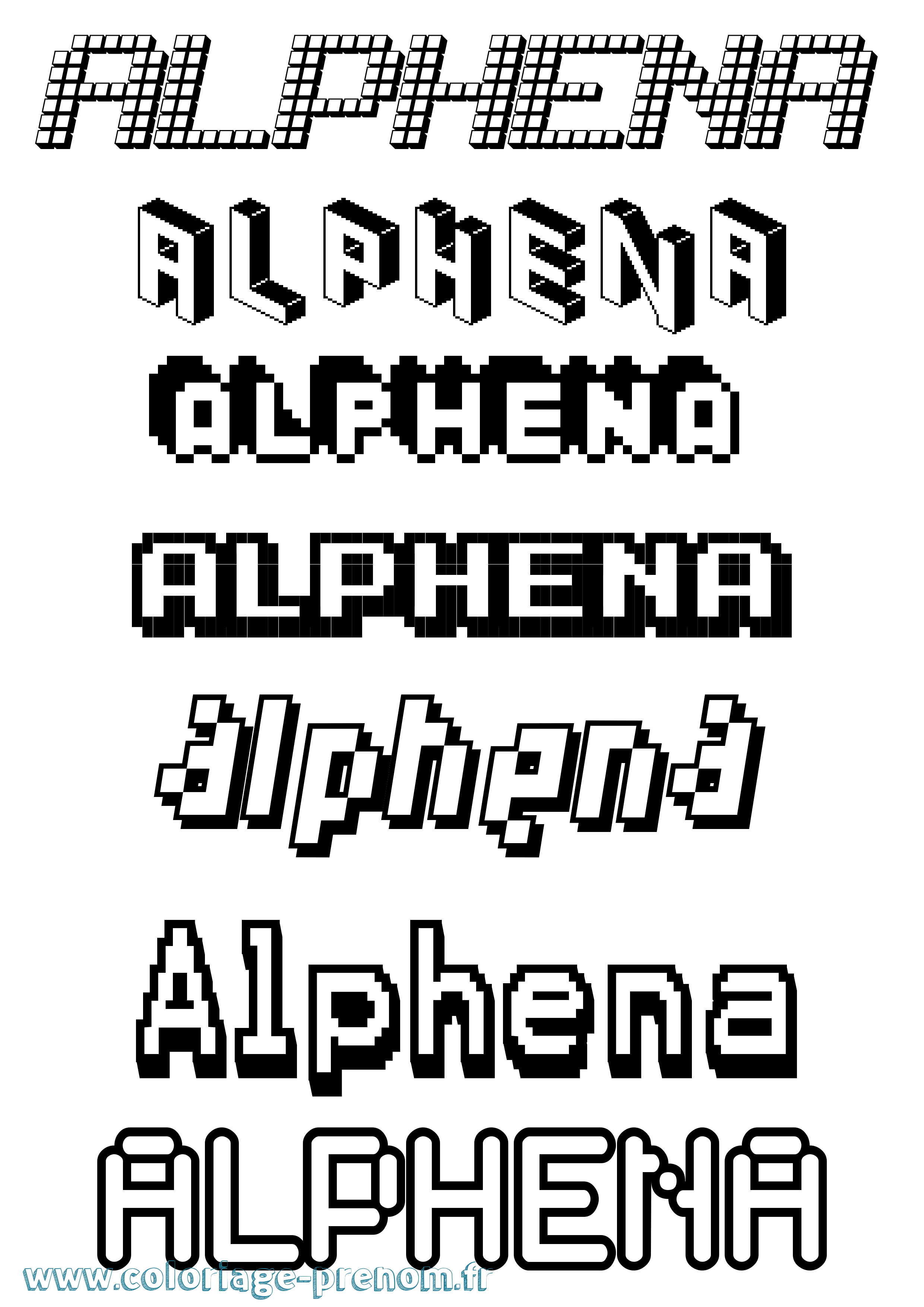 Coloriage prénom Alphena Pixel