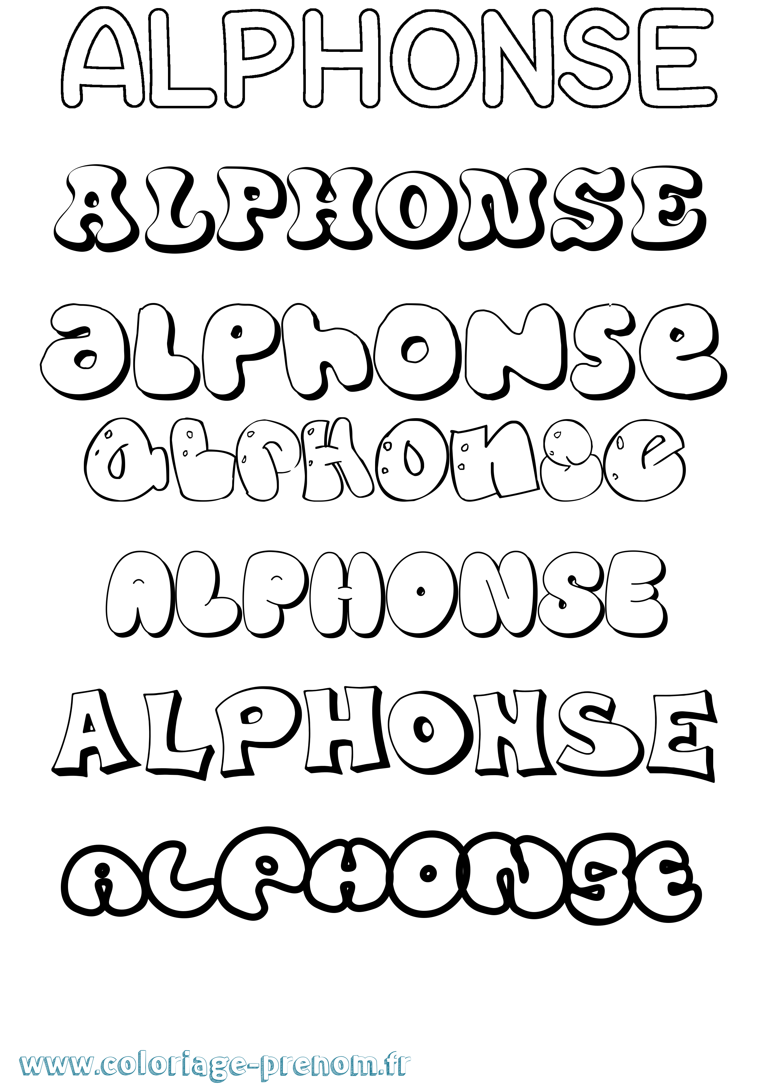 Coloriage prénom Alphonse Bubble