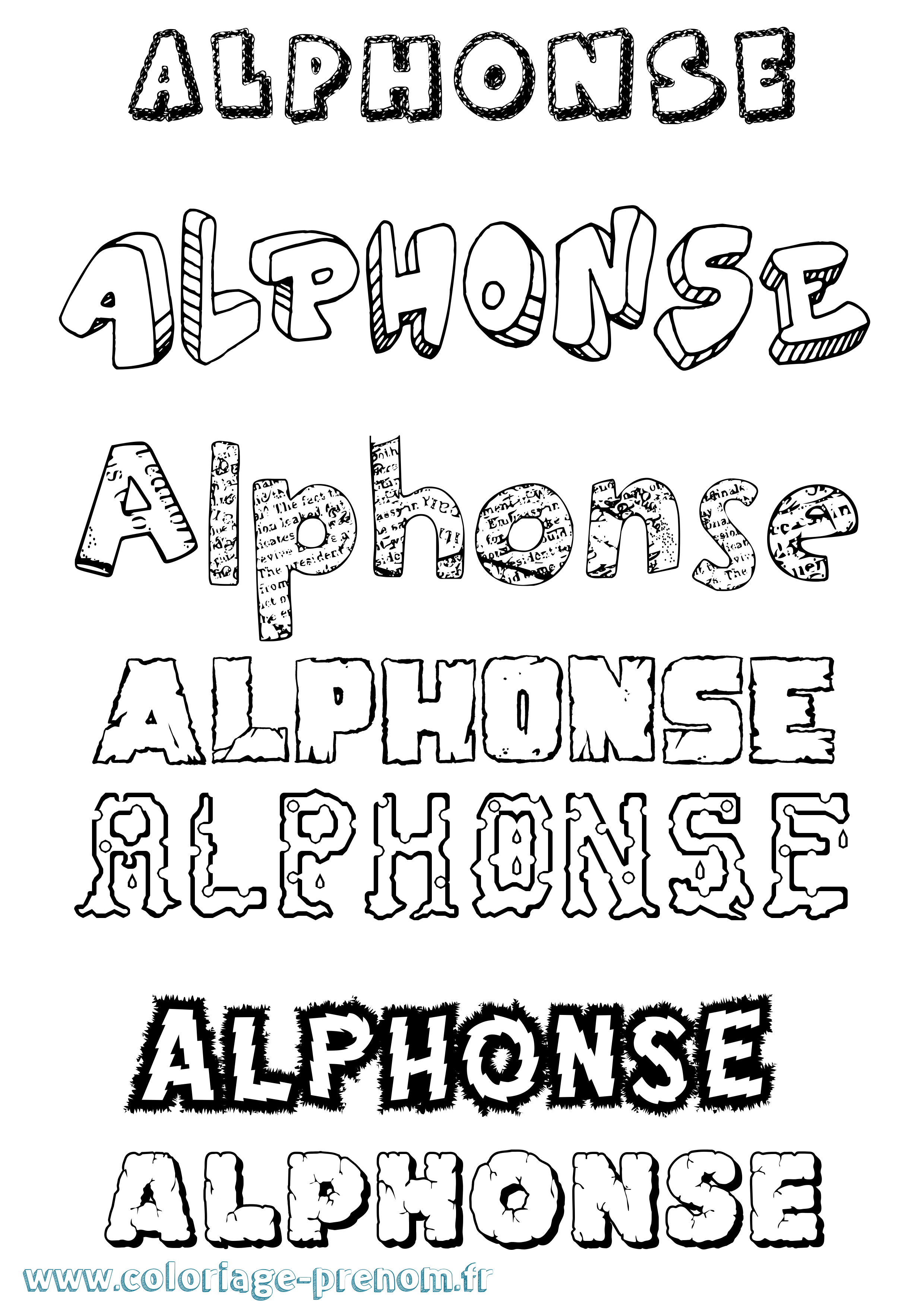 Coloriage prénom Alphonse Destructuré