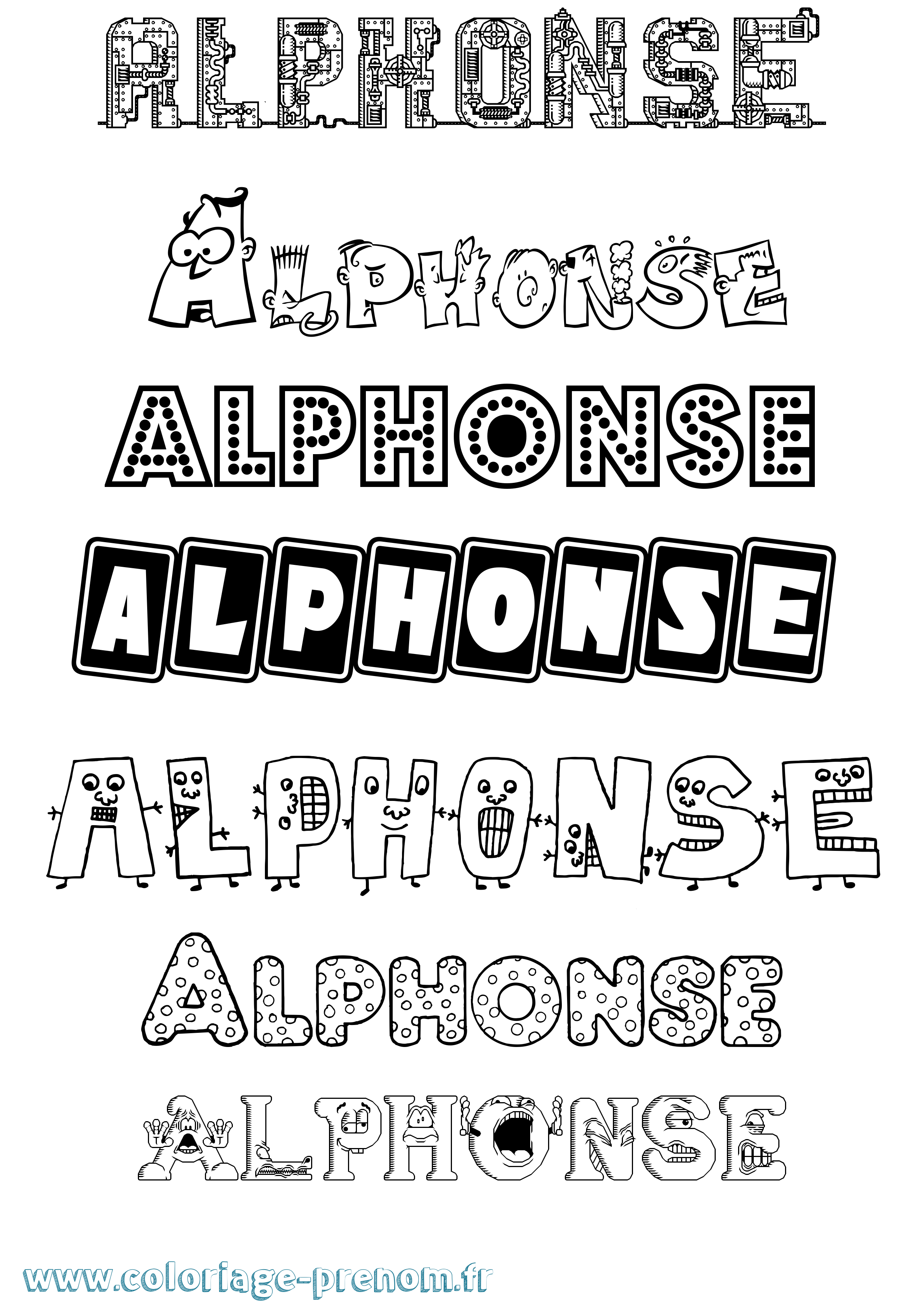 Coloriage prénom Alphonse Fun