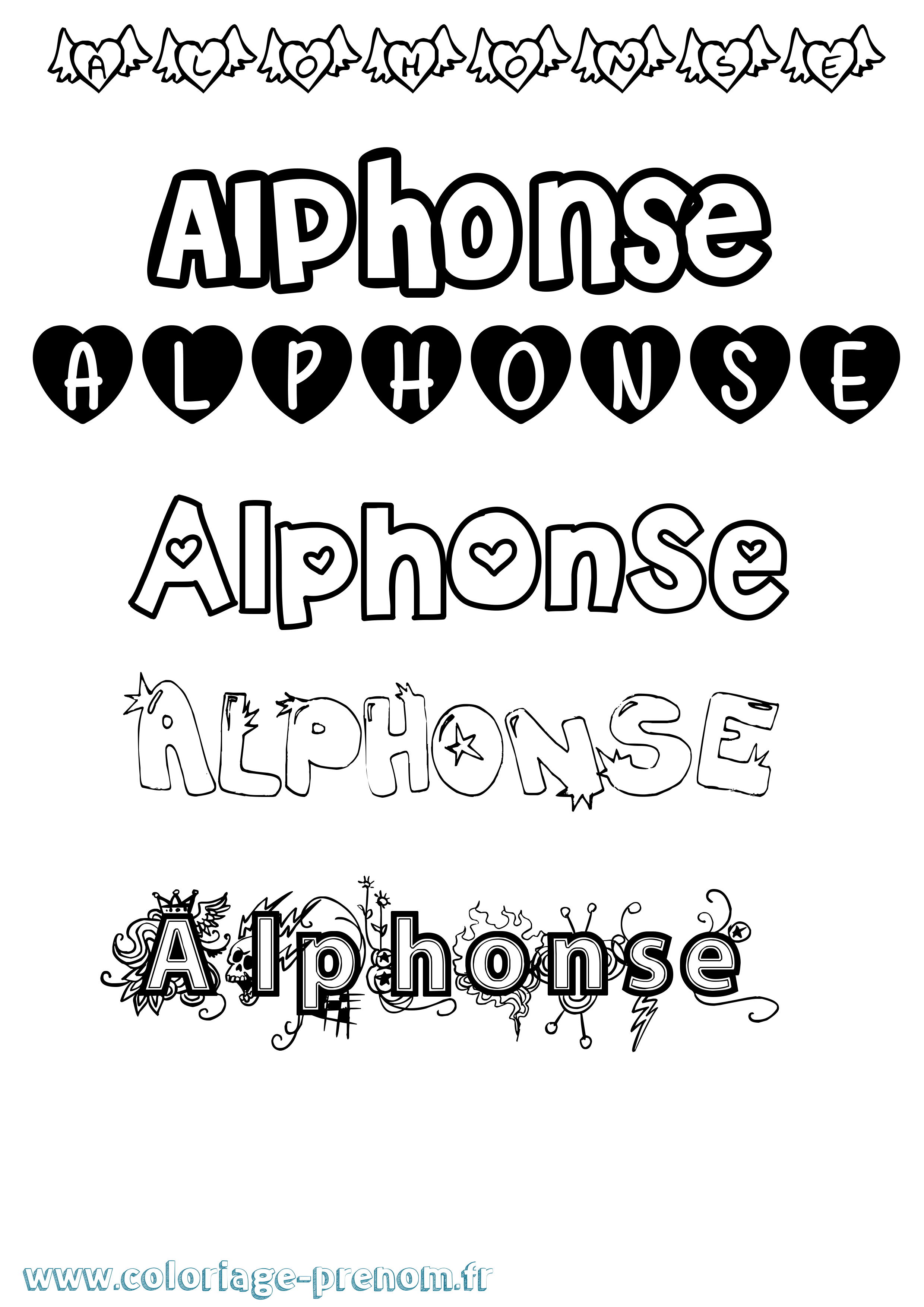Coloriage prénom Alphonse Girly