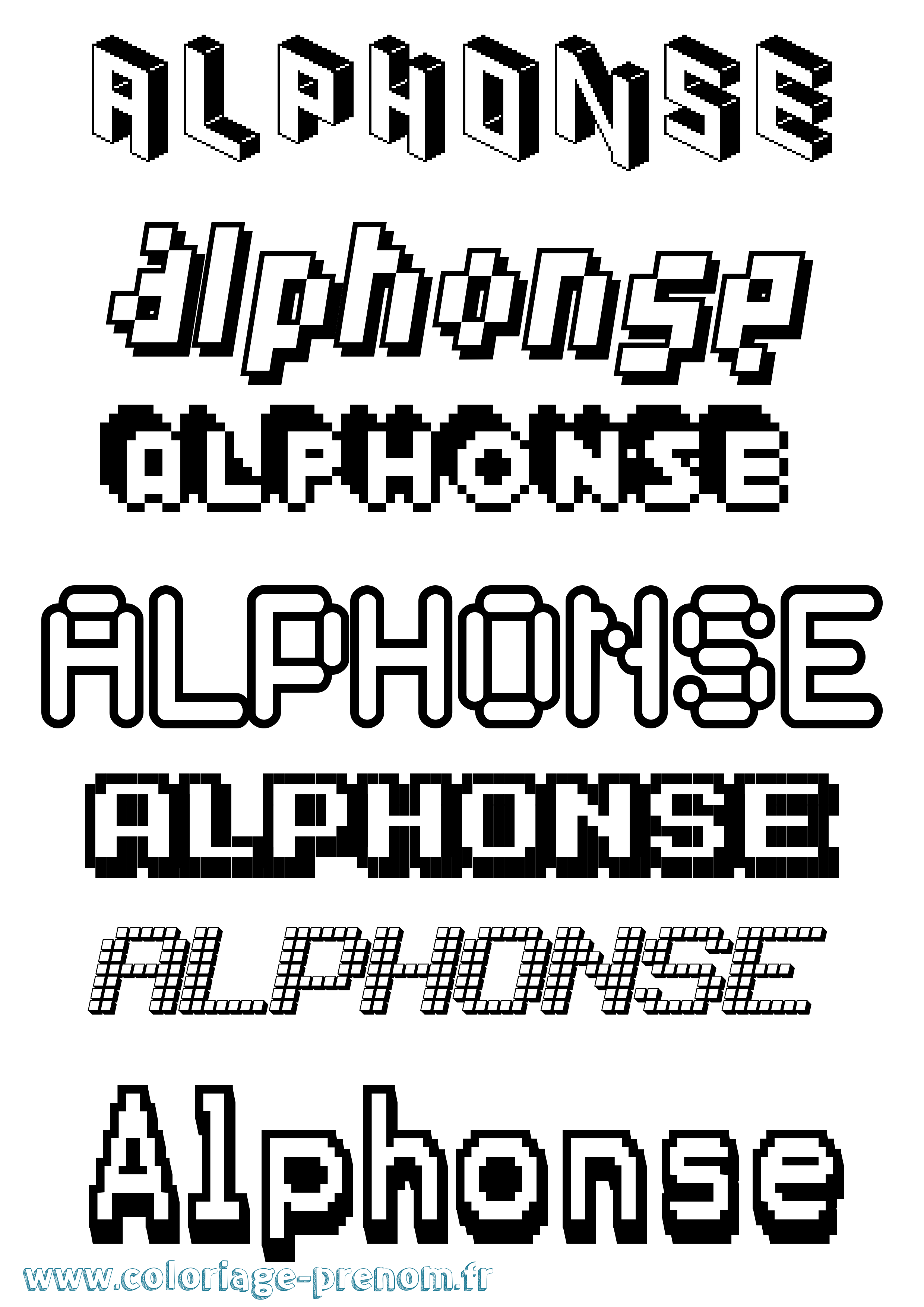 Coloriage prénom Alphonse Pixel
