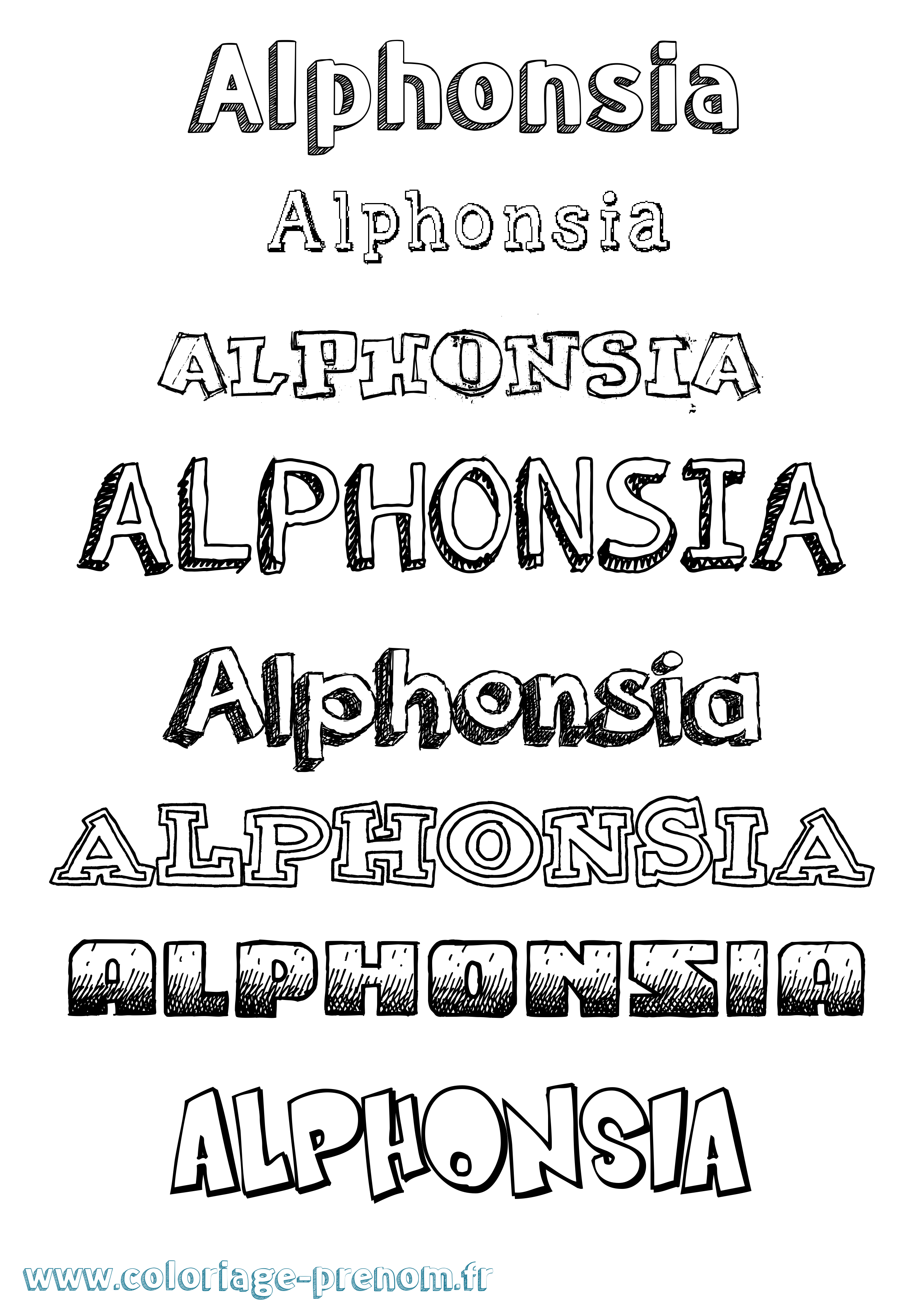 Coloriage prénom Alphonsia Dessiné