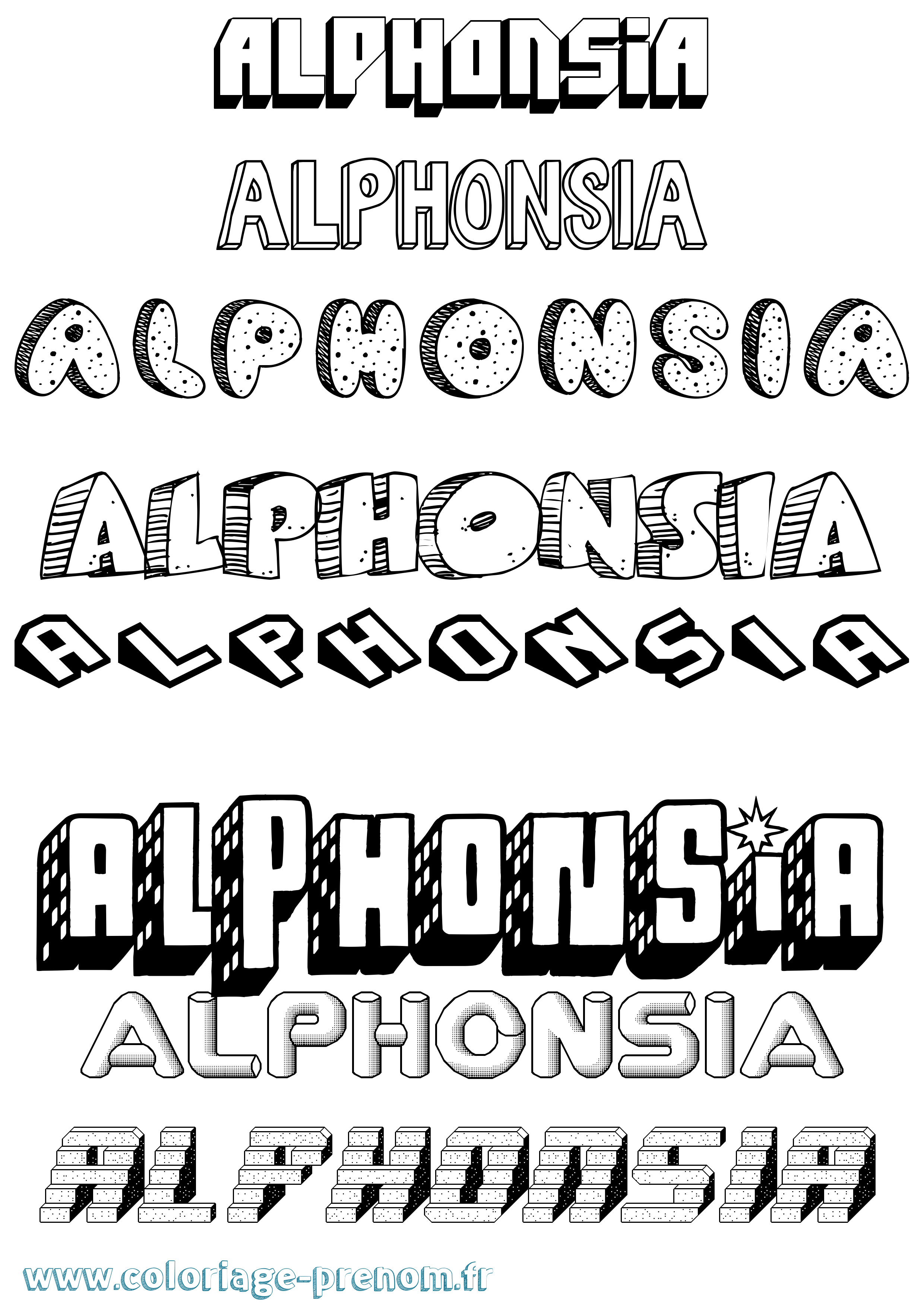 Coloriage prénom Alphonsia Effet 3D