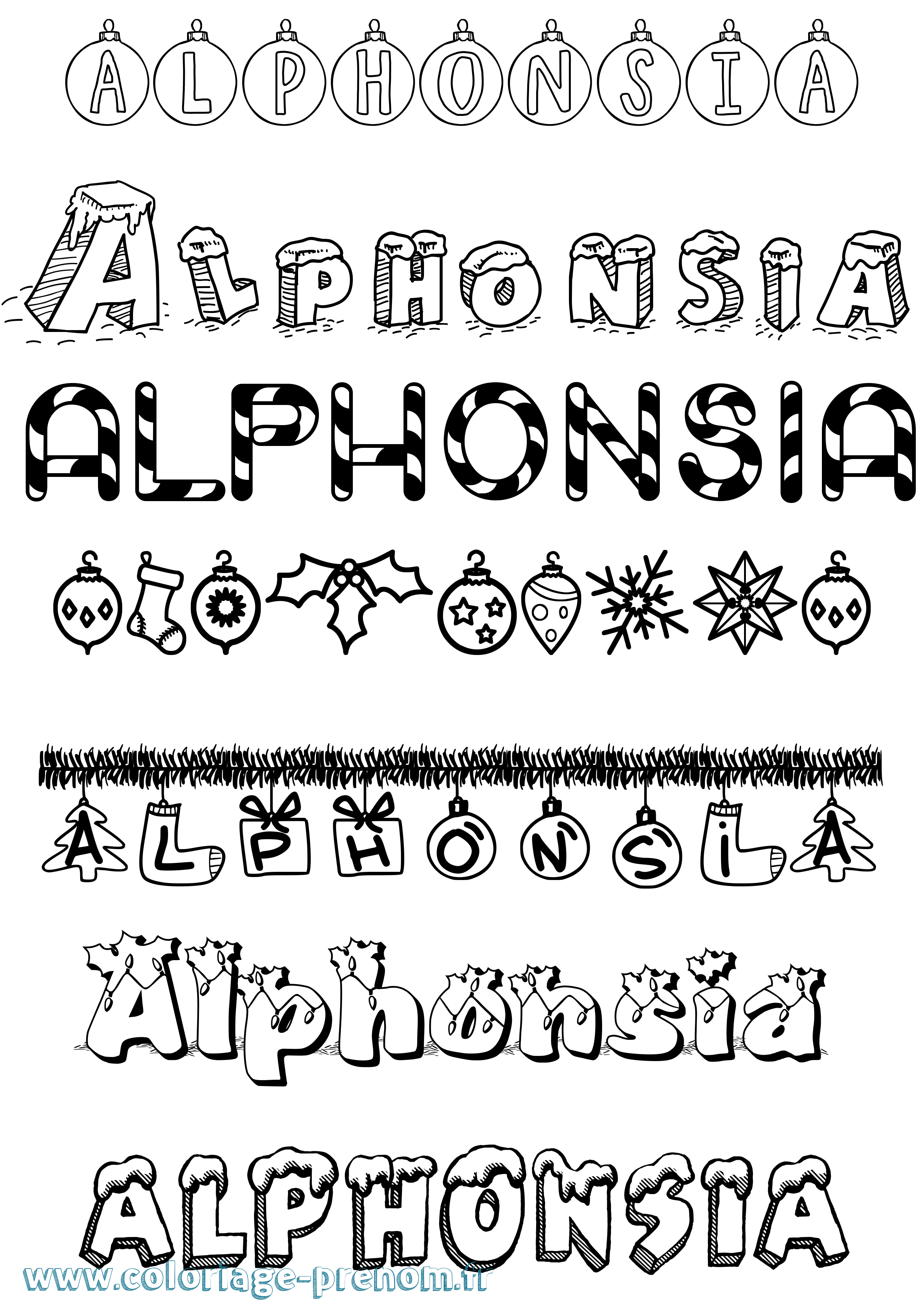 Coloriage prénom Alphonsia Noël