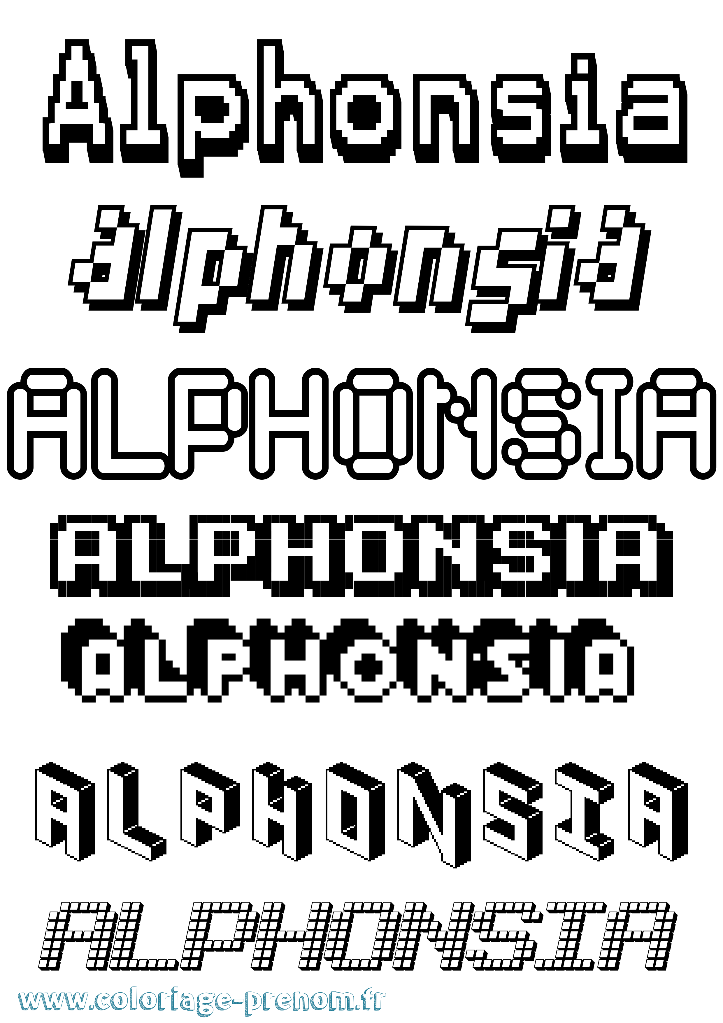 Coloriage prénom Alphonsia Pixel