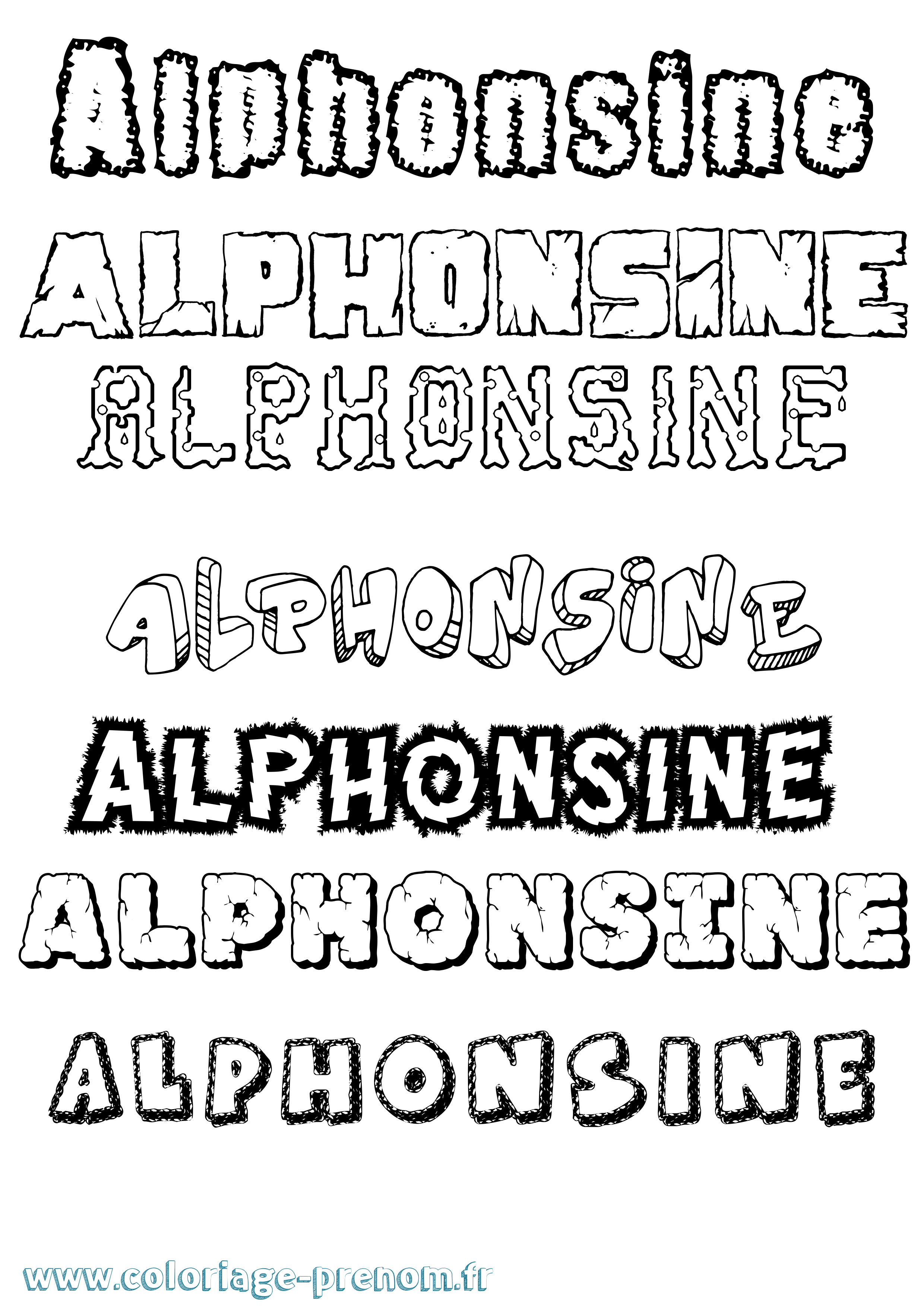 Coloriage prénom Alphonsine Destructuré