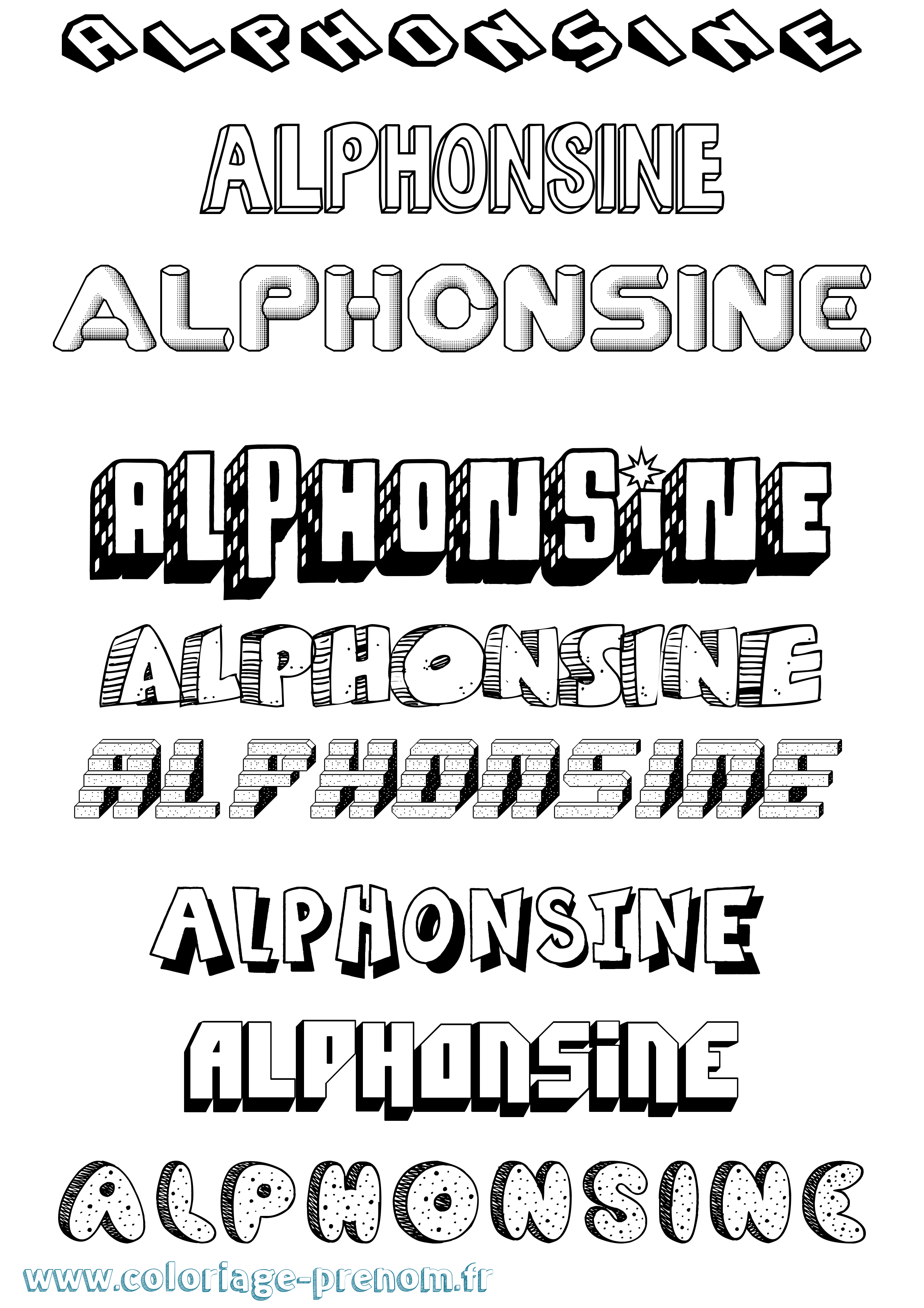 Coloriage prénom Alphonsine Effet 3D