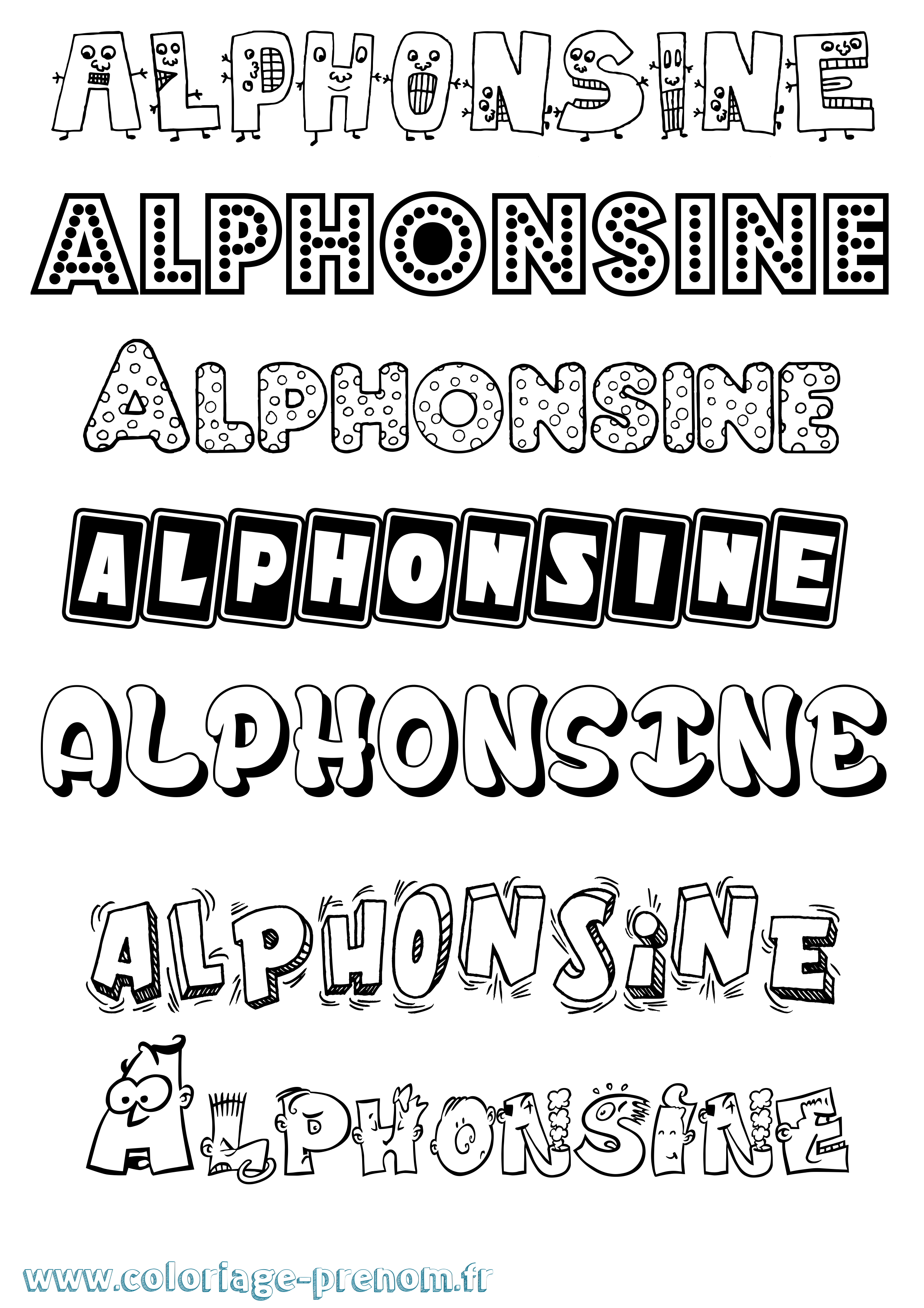 Coloriage prénom Alphonsine Fun