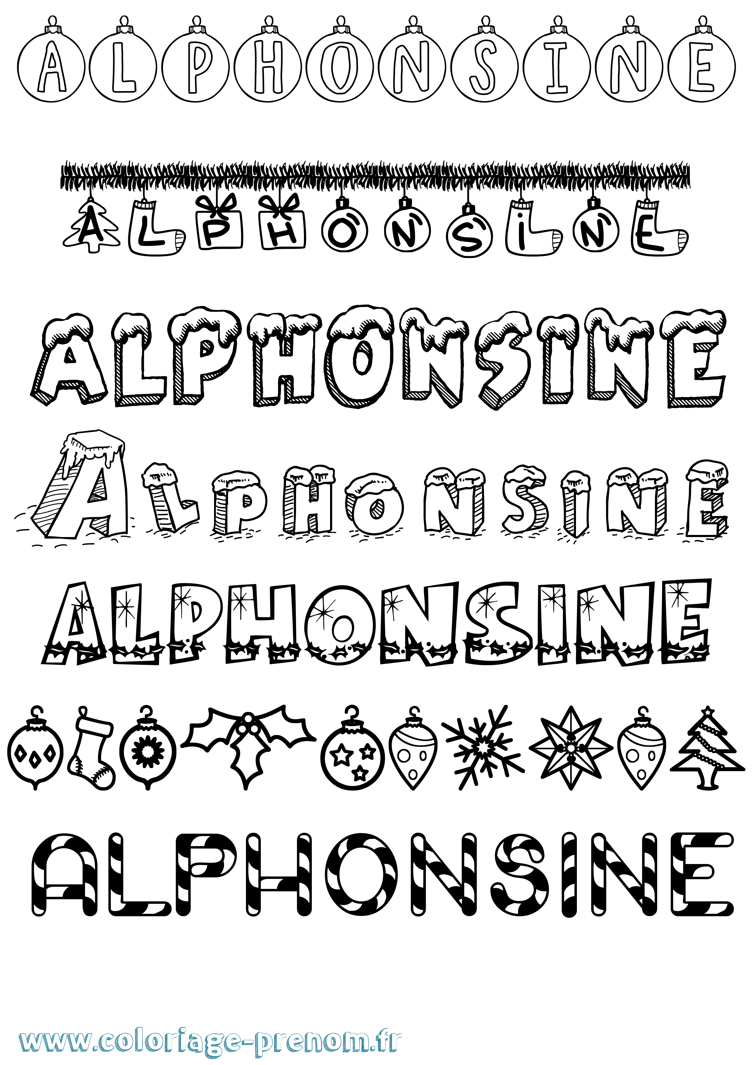 Coloriage prénom Alphonsine Noël