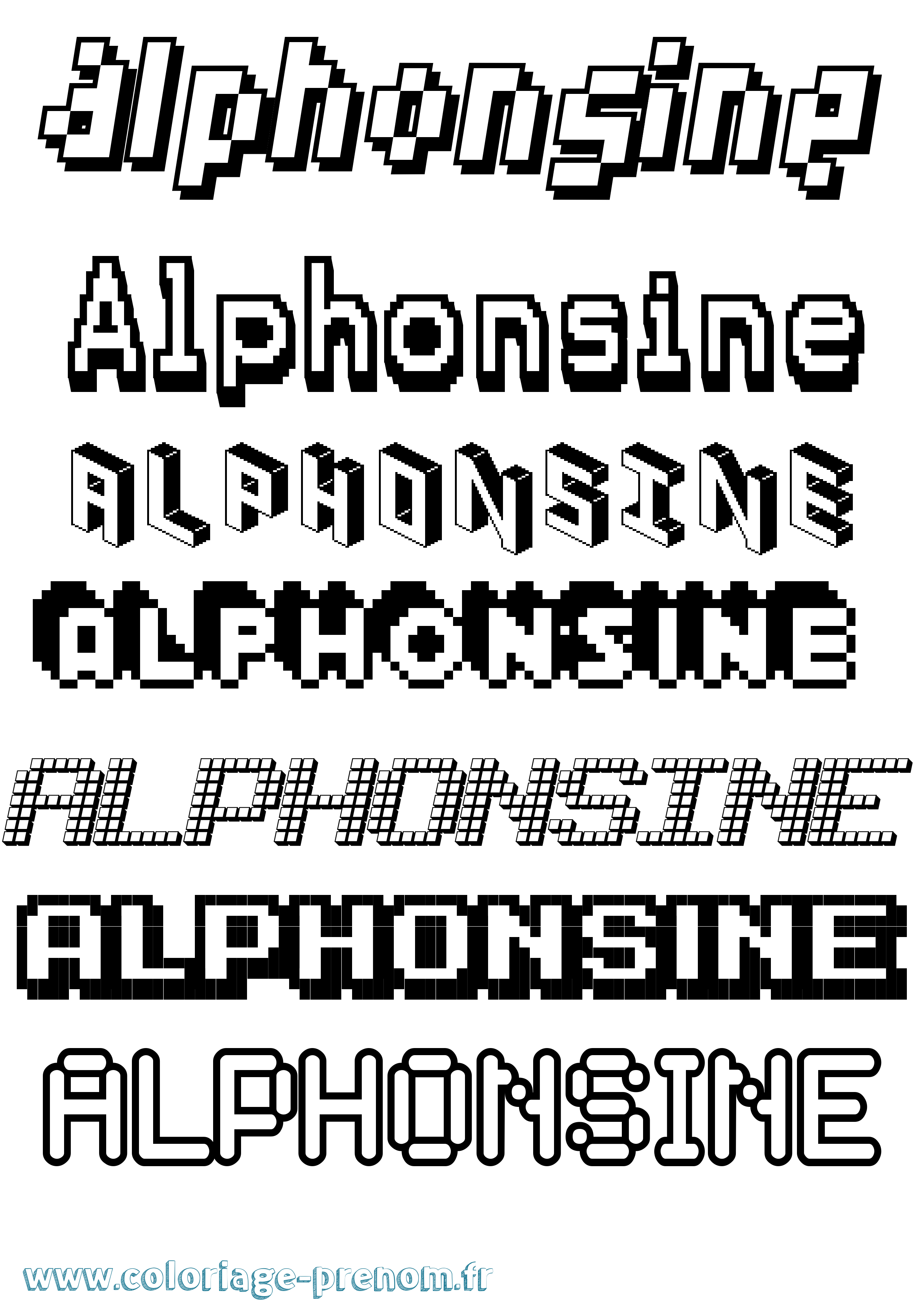 Coloriage prénom Alphonsine Pixel