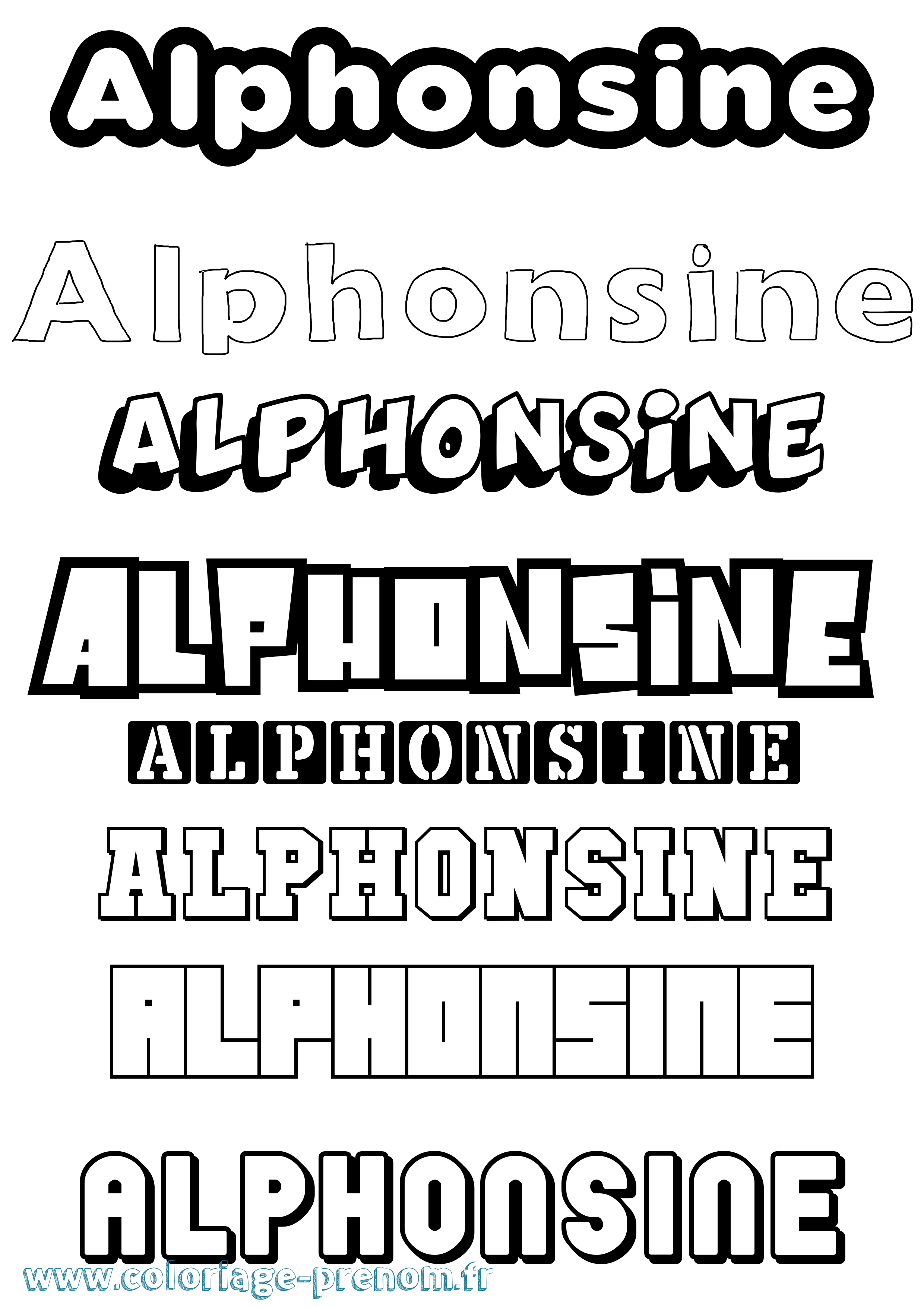 Coloriage prénom Alphonsine Simple