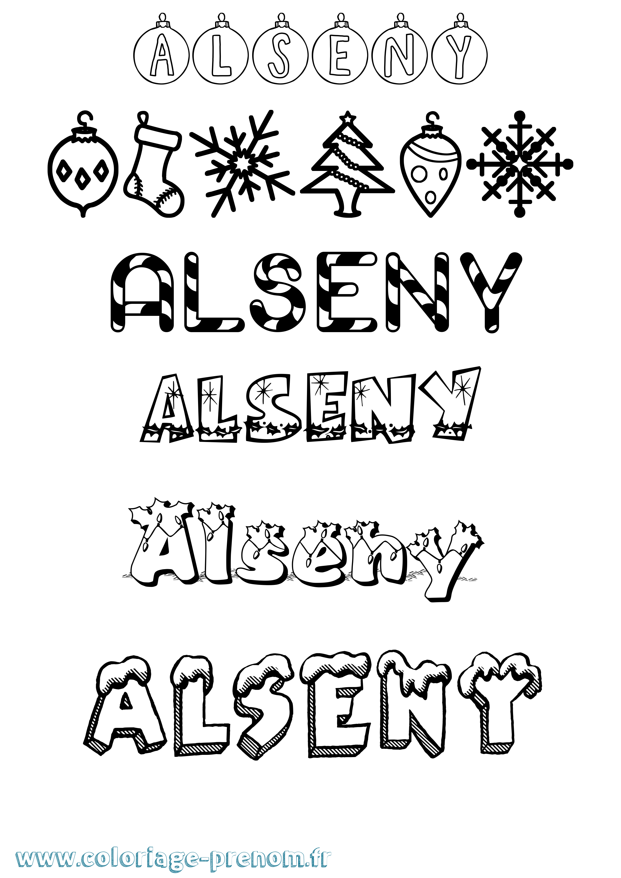 Coloriage Alseny Noël Coloriage prénom Alseny Noël