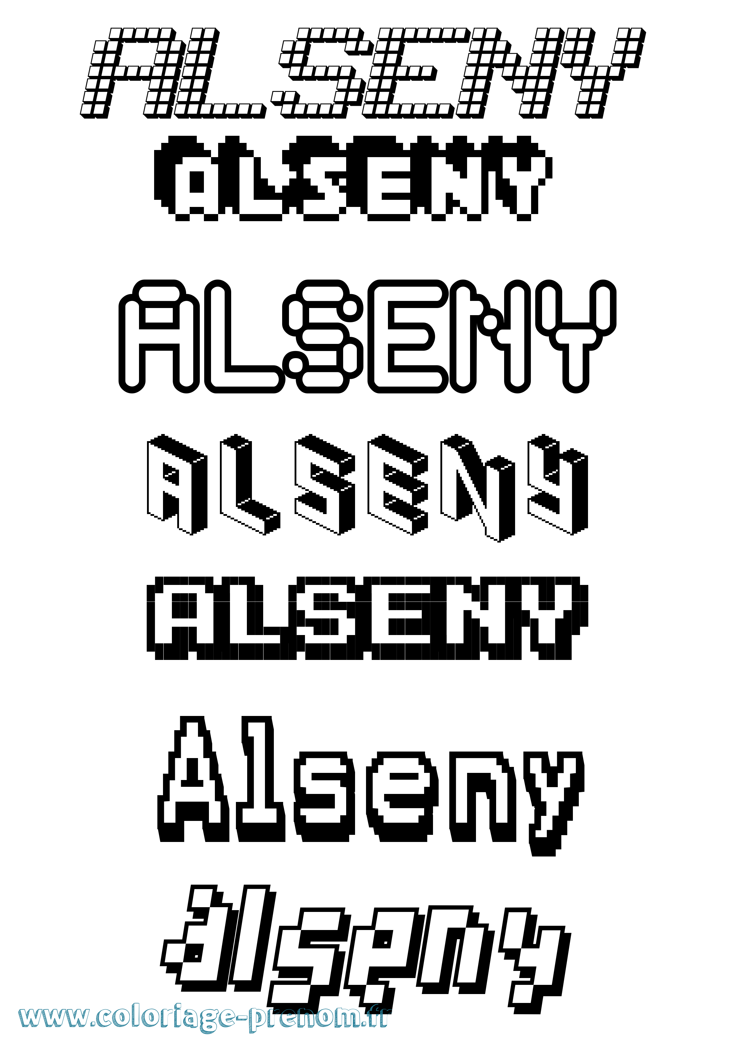Coloriage prénom Alseny Pixel
