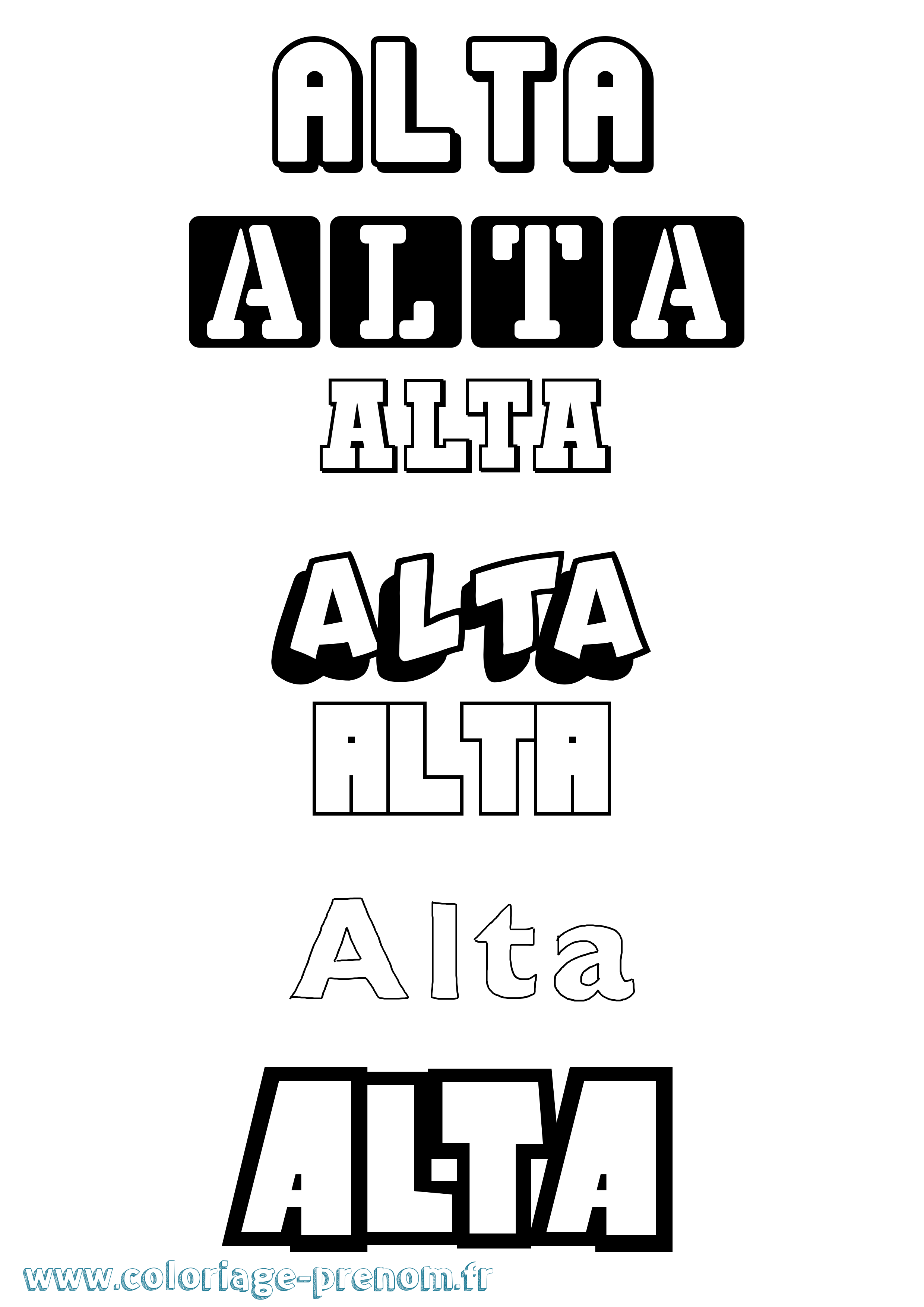 Coloriage prénom Alta Simple