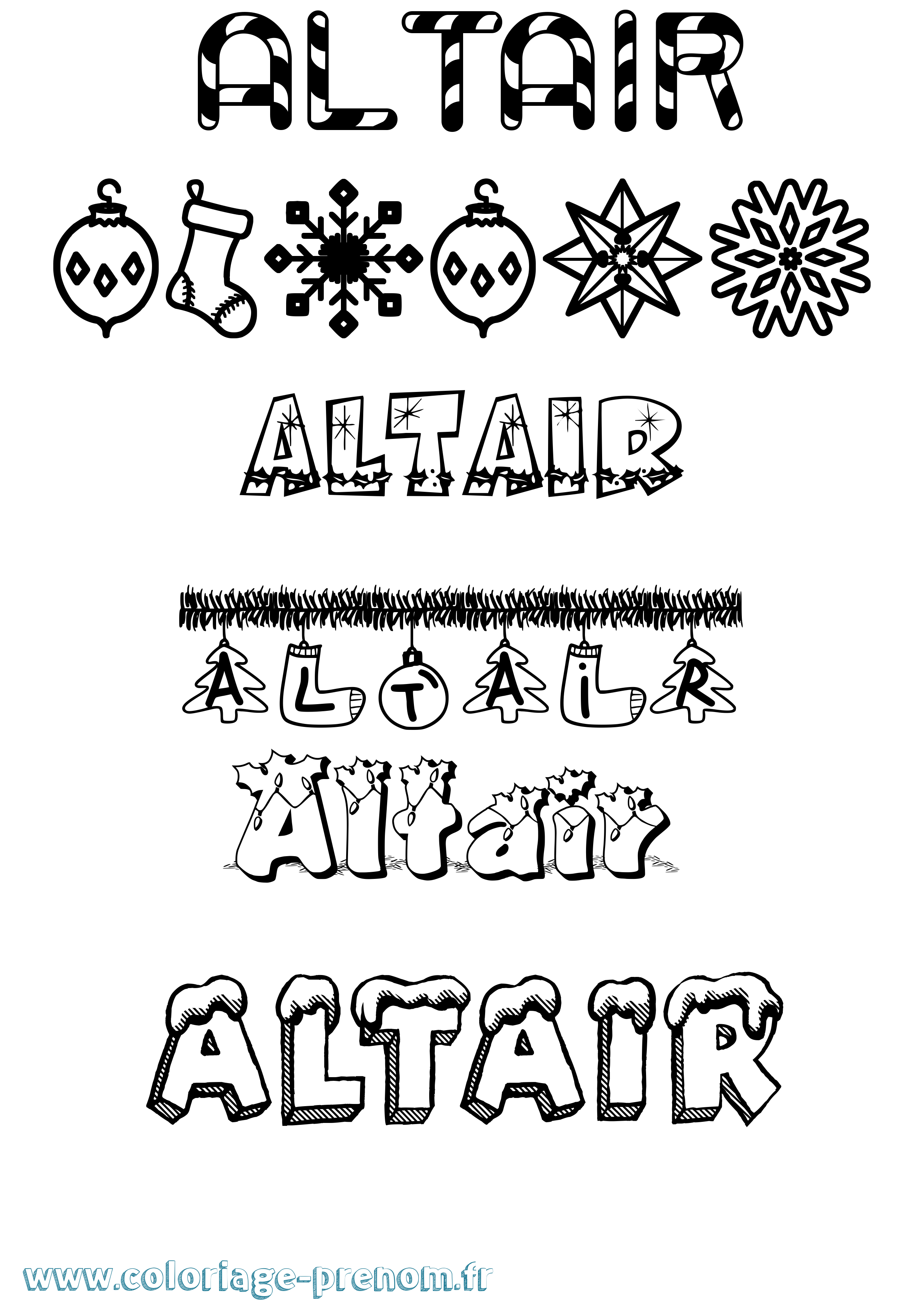Coloriage prénom Altair Noël