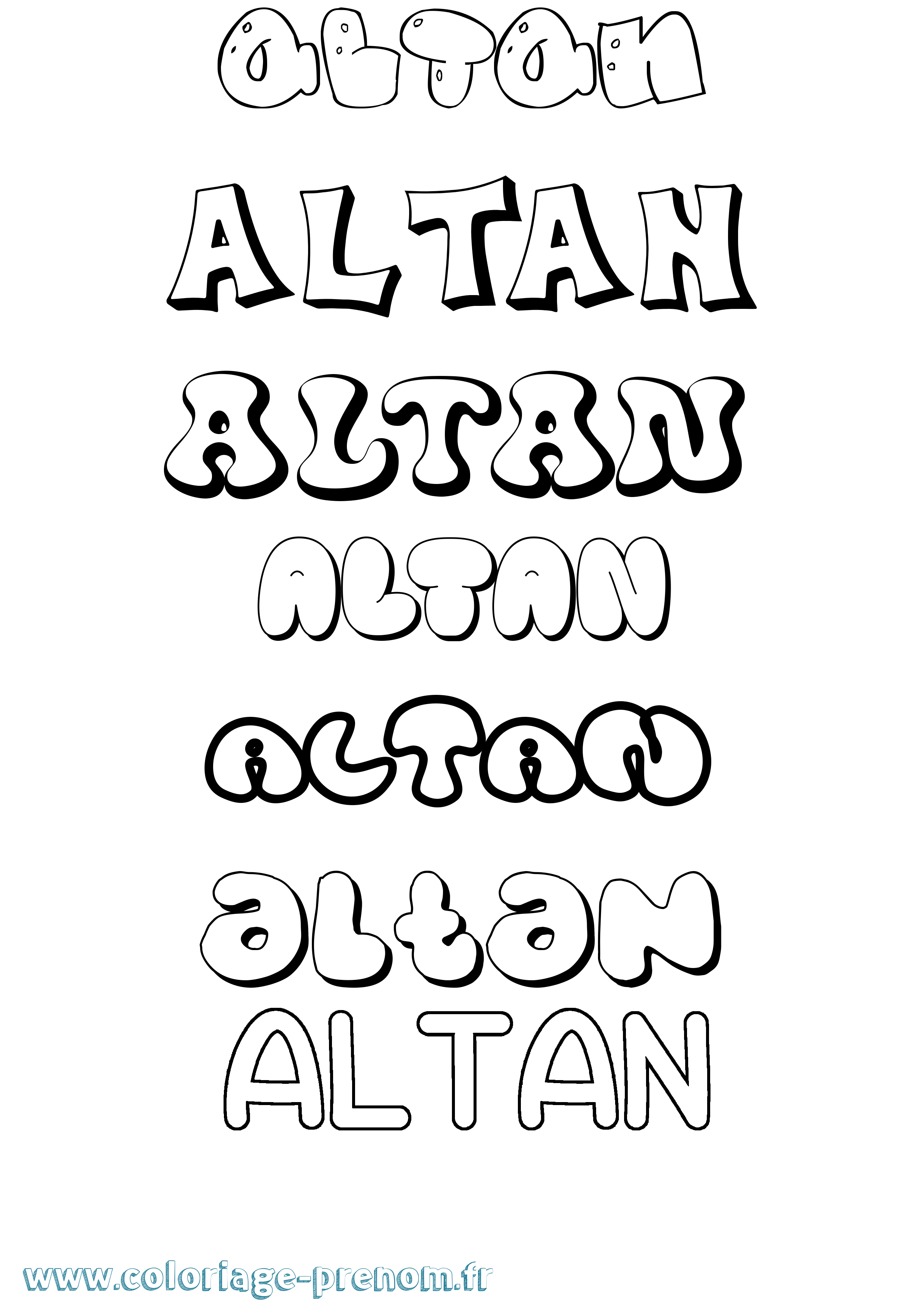 Coloriage prénom Altan Bubble