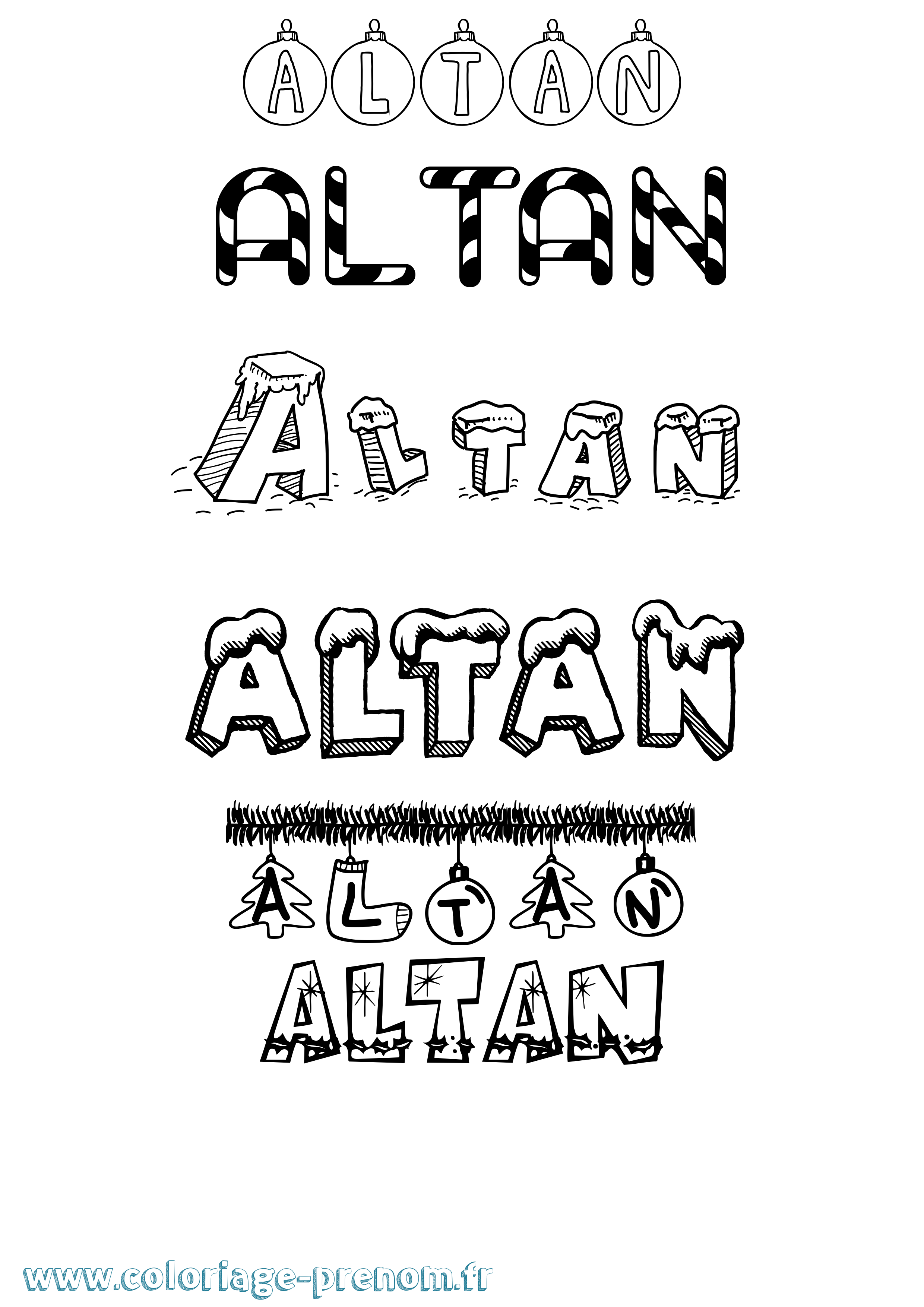 Coloriage prénom Altan Noël