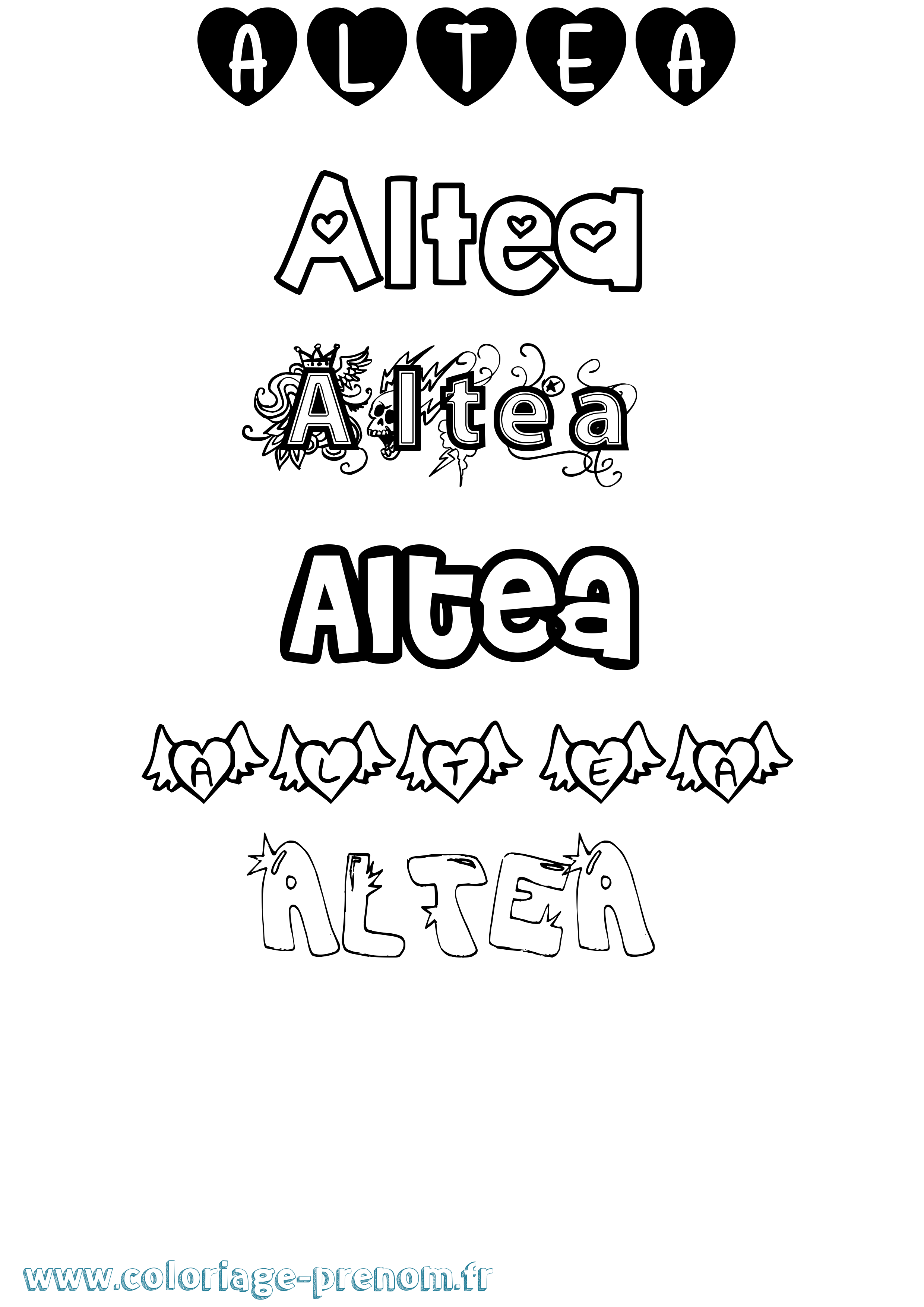 Coloriage Altea Girly Coloriage prénom Altea Girly